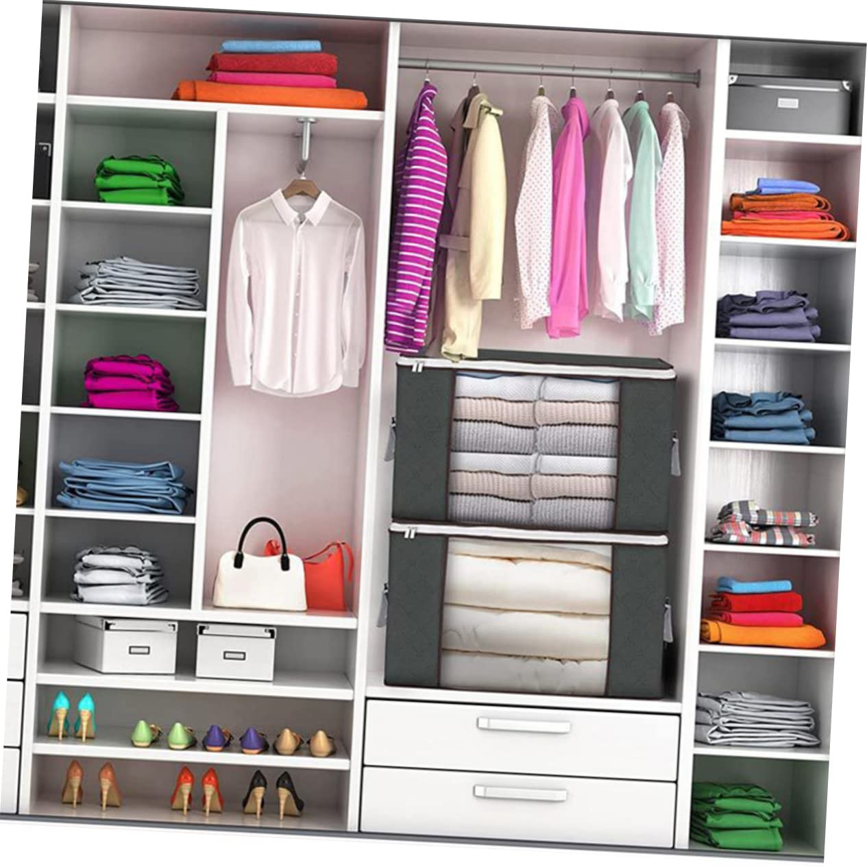 2 pezzi Contenitori per Biancheria Organizer Armadio Capacità Sacchetti per Piumoni e Vestiti Design con Cerniera Pratici per Traslochi e Risparmiato