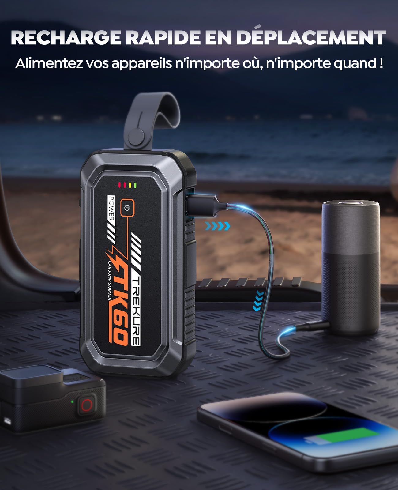Booster Batterie Voiture 8000A, Démarreur 12V Essence 9,0L Diesel 6,5L | Démarrage Forcé Portable, Lampe LED 2000 Lumens, Base Magnétique, Batterie Externe, Poignée, pour Voyage, Camping, Urgence