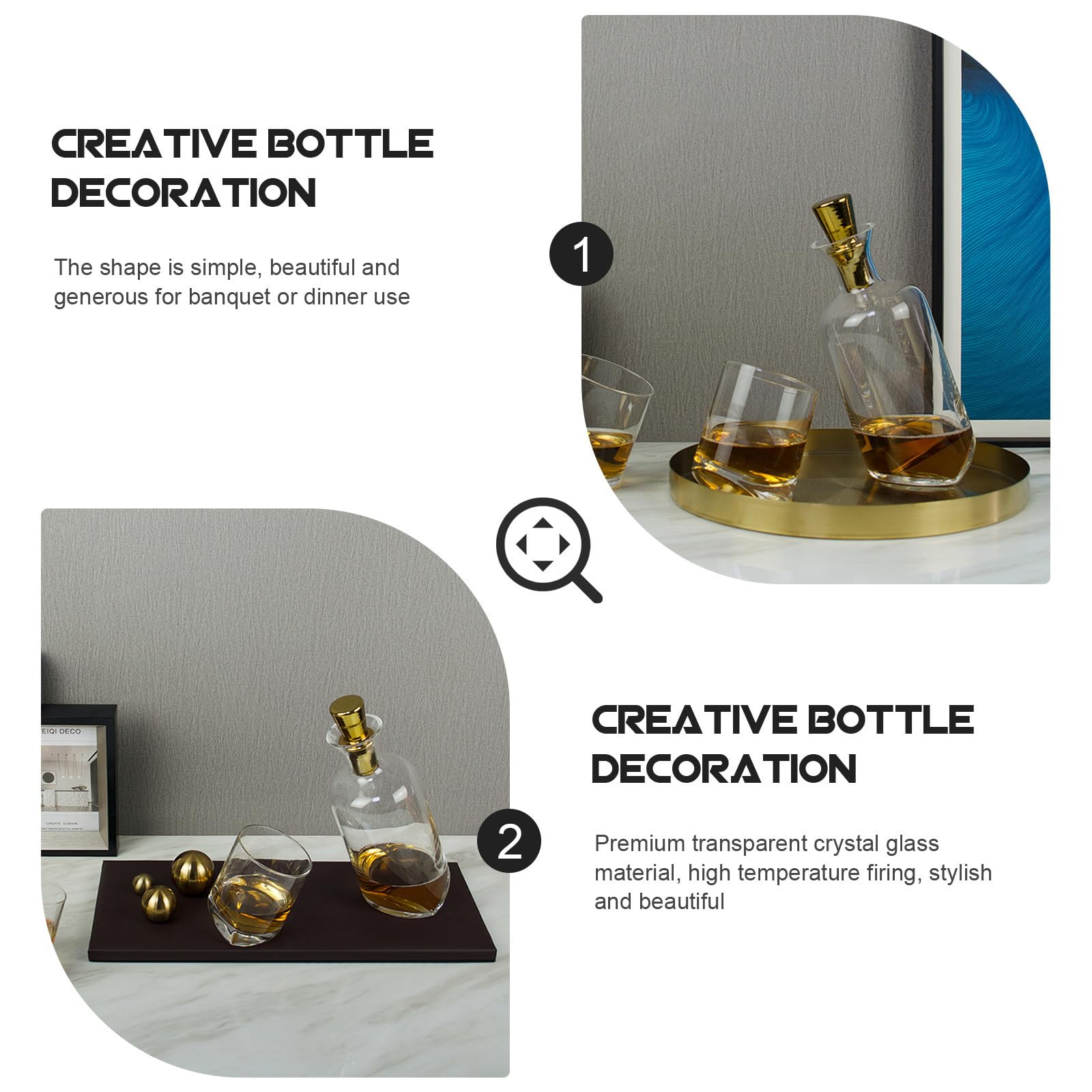 BESTOYARD Decanter in Vetro Trasparente Design Inclinato e Coperchio Dorato, Contenitore per Bevande Resistente ad Alte Temperature, Stile Nordico Creativo per Casa e Bar