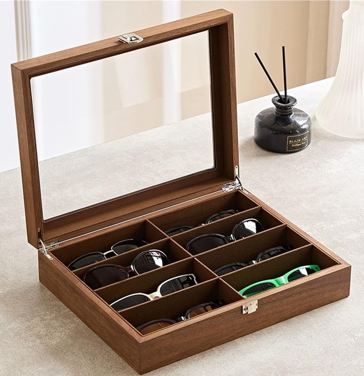 Uchwyt Na Okulary Biżuterii Drewniany Stojak Na Okulary Przeciwsłoneczne, Etui Na Okulary Do Domu Organizer Na Okulary(34x27x8cm)