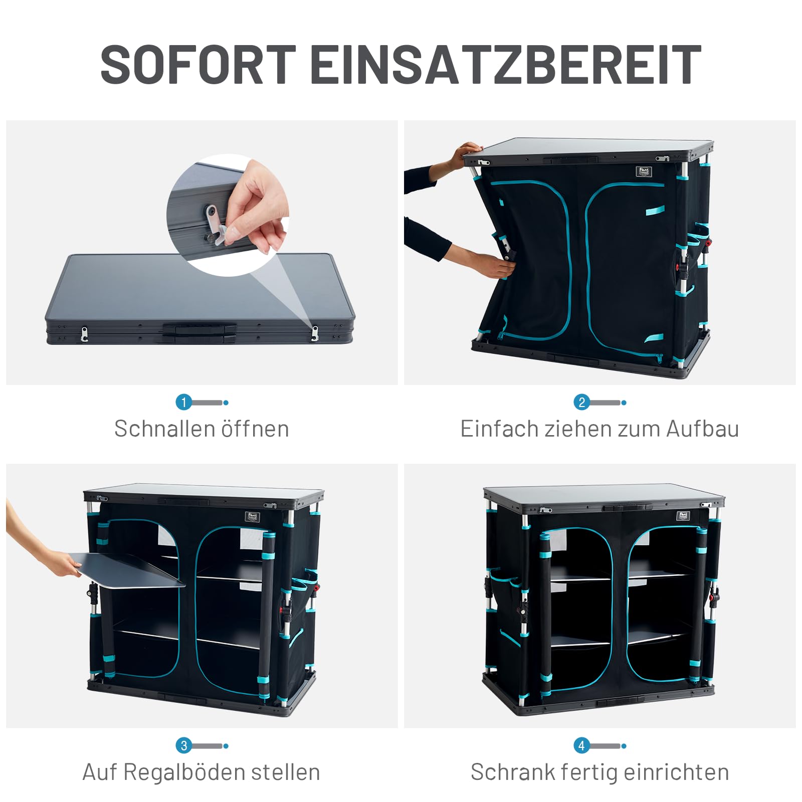 TIMBER RIDGE Campingküche Campingschrank Faltbar Aluminiumgestell Camping Regal Klappbar Outdoor Faltschrank All-in-one Küchenbox mit Tragetasche