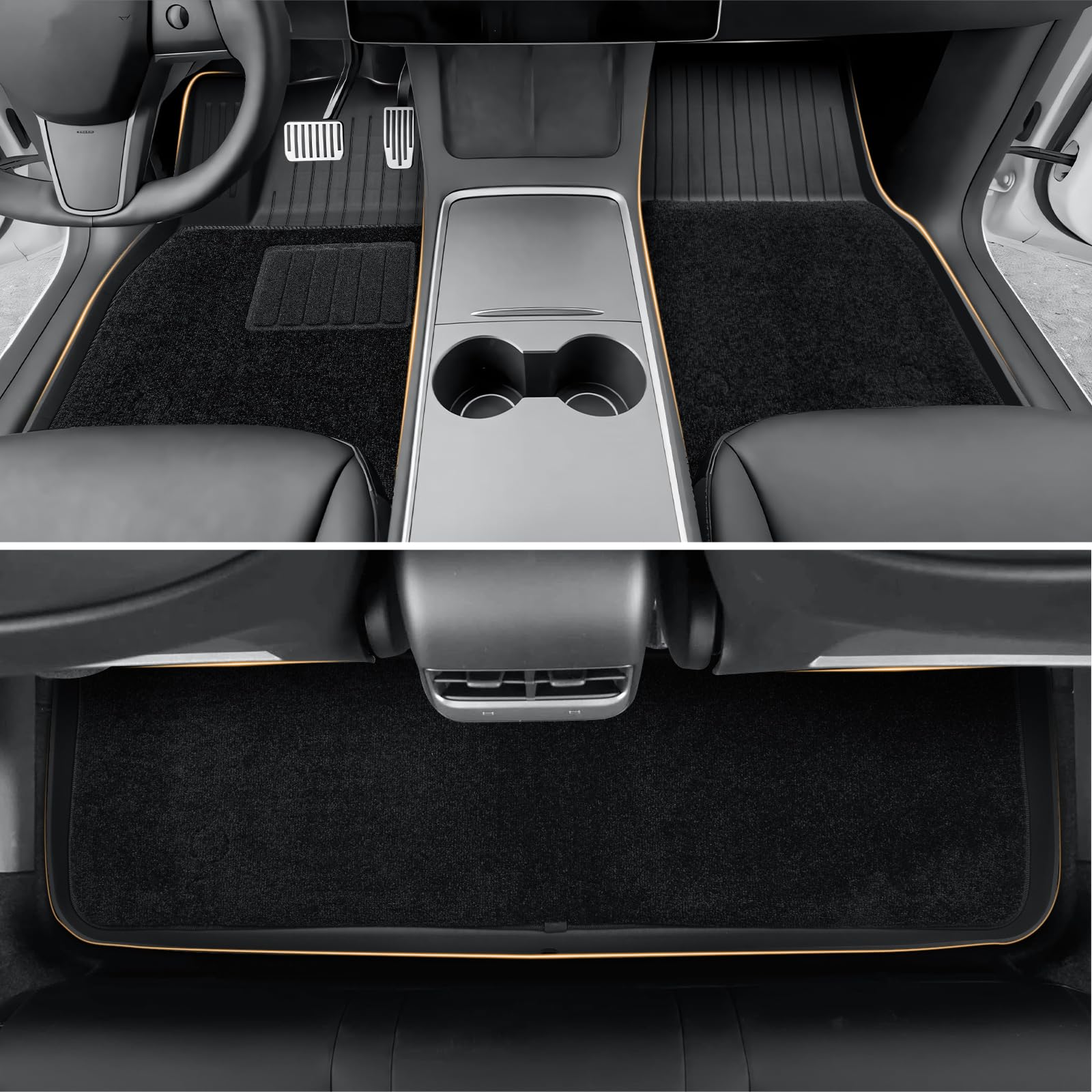 ECOZEN Tappetini Abitacolo per Tesla Model Y 2021-2024 Tappetini in TPE gomma con coperta di velluto, antiscivolo, impermeabile, battitacco in gomma rinforzato, bottoni di fissaggio, accessori Model Y