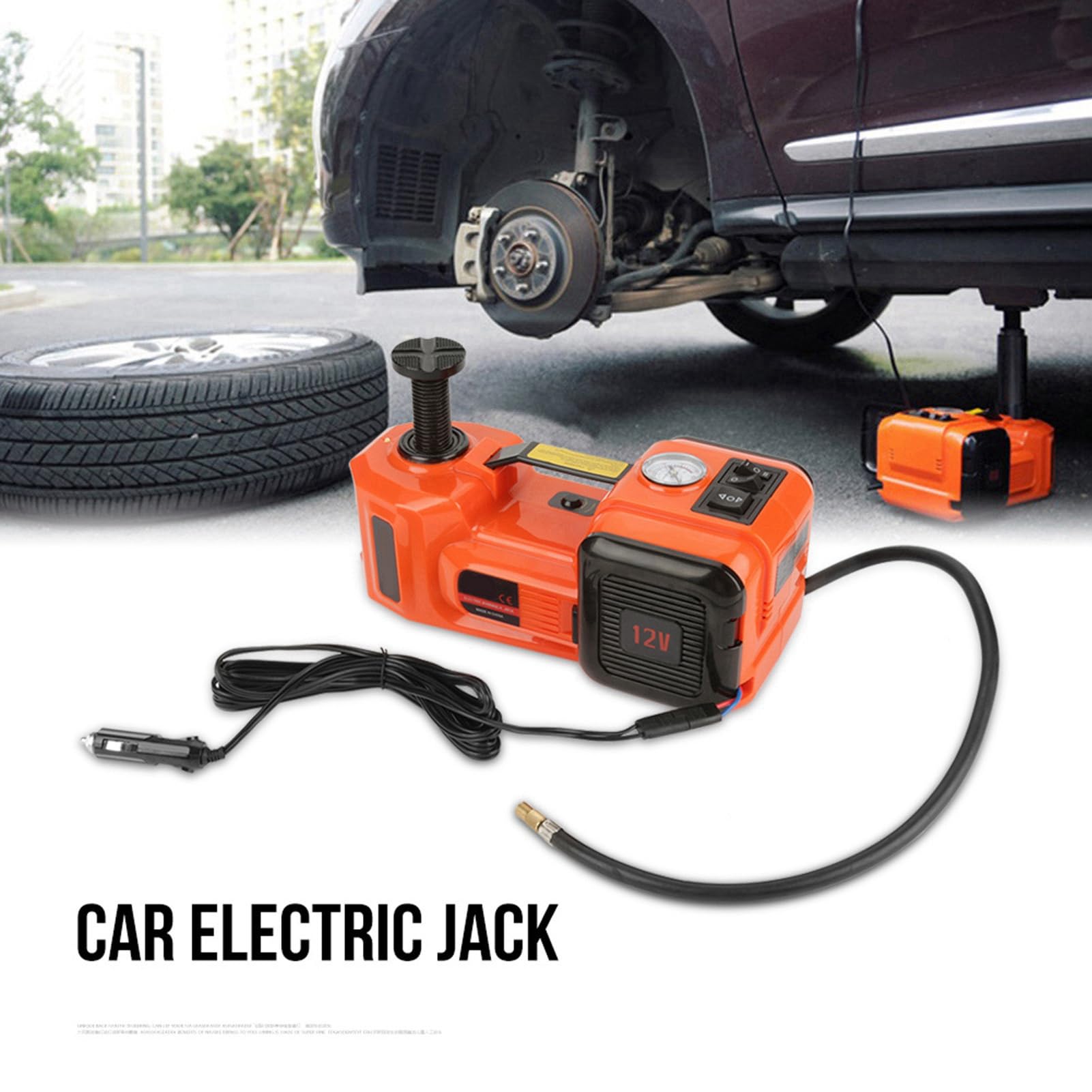 Gato Hidráulico Eléctrico 5 Toneladas, Kit Ruedas 12V con Maletín Plástico, Equipo Asistencia Carretera con Linterna LED, Rango Elevación 135-360mm