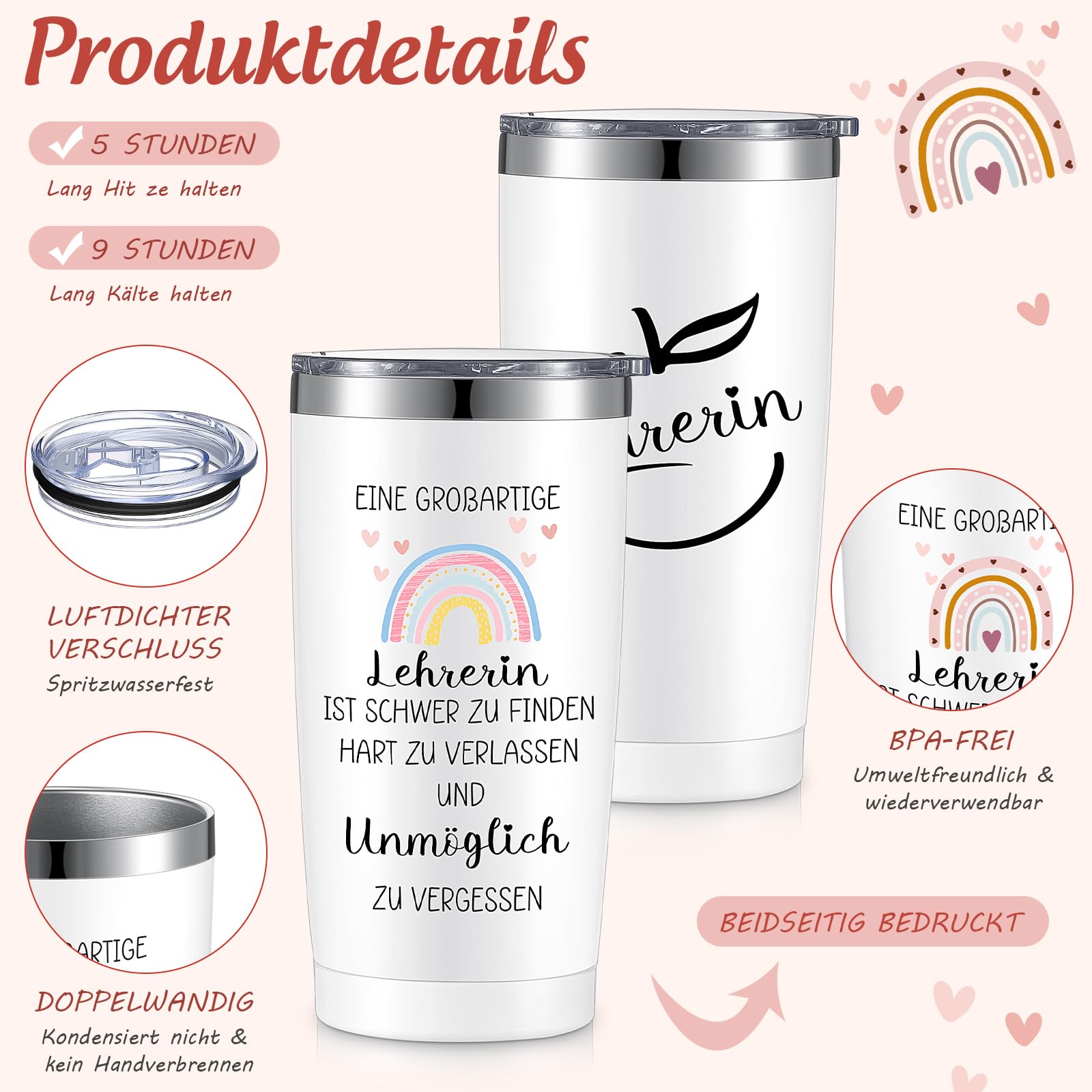 24 Stück Lehrer-Becher Set – Wiederverwendbare Trinkbecher Mit Deckel Und Strohhalm Für Schule & Feiern