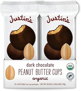 JUSTIN'S Organic Dark Chocolate Peanut Butter Cups, 12 Pack (2 cups each)