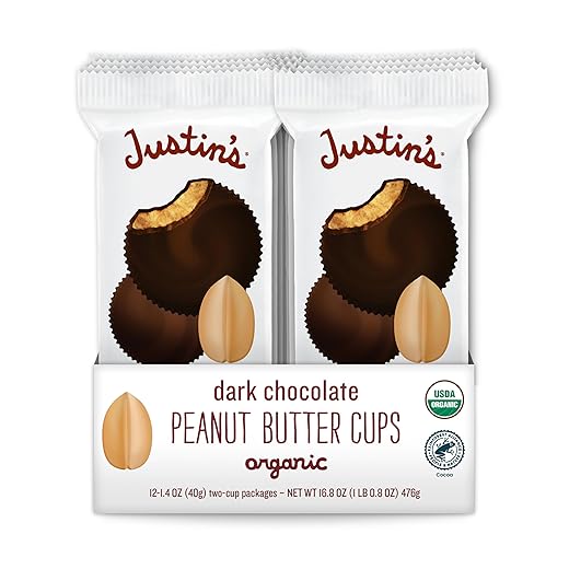 JUSTIN'S Organic Dark Chocolate Peanut Butter Cups, 12 Pack (2 cups each)