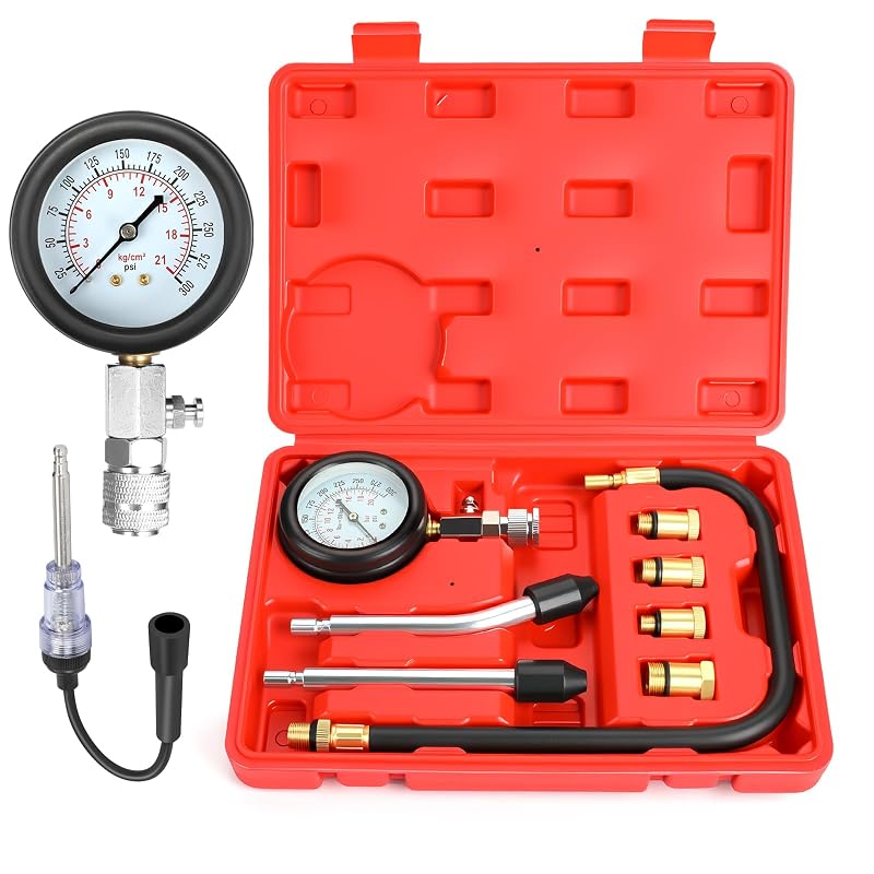 Kit Medidor de Compressão BETOOLL 300 PSI com Testador de Velas de Ignição e 9 Peças para Motores a Gasolina