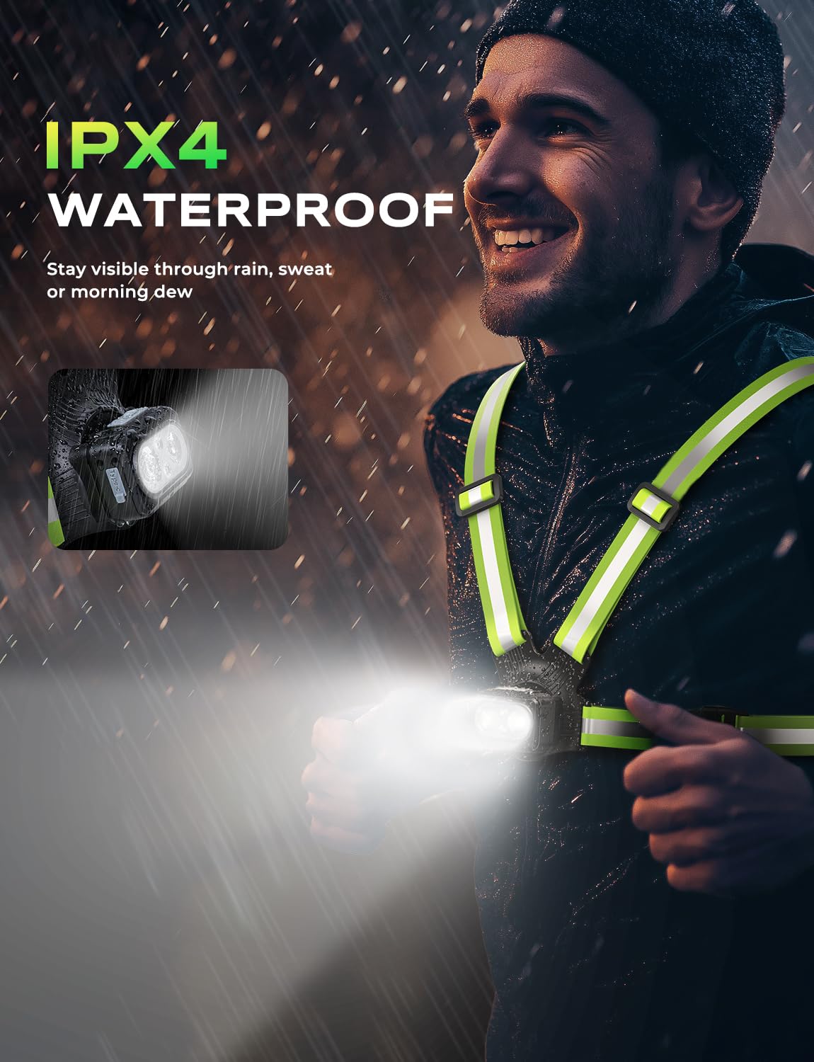 Viccux 500LM Warnlicht für Läufer mit 7 Modi, einstellbarer 45°-Strahl, 360° reflektierende Riemen & IPX4 wasserdichtes Lauflicht für Nachtspaziergänge/Radfahren/Joggen, 3,5-20 Stunden Laufzeit