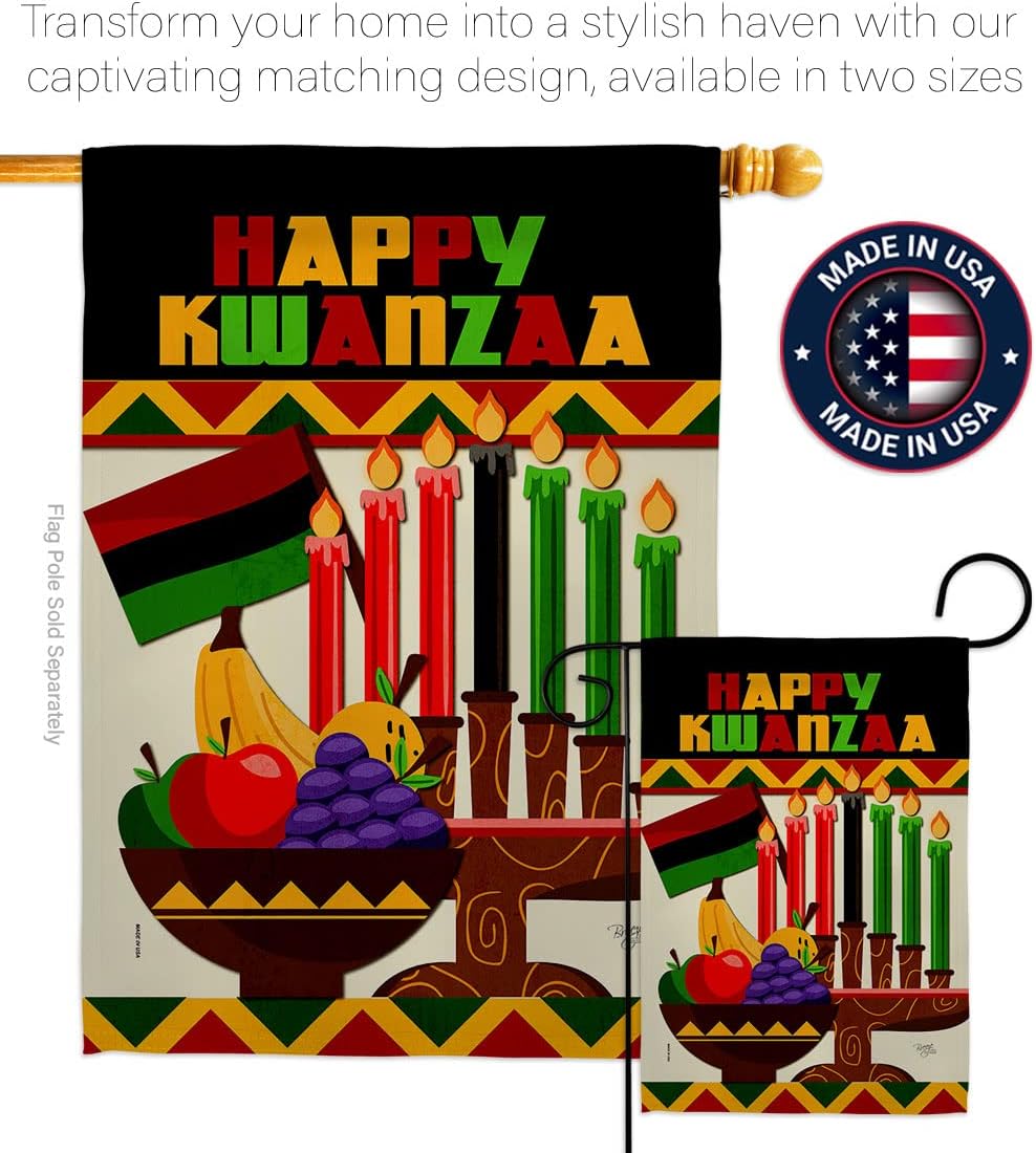 Breeze Decor Happy Kwanzaa African Garden Flag Set with Stand Winter Kinara Candles Celebrates Americans Heritage House Decoration Banner Small Yard Gift Double-Sided, Made in USA