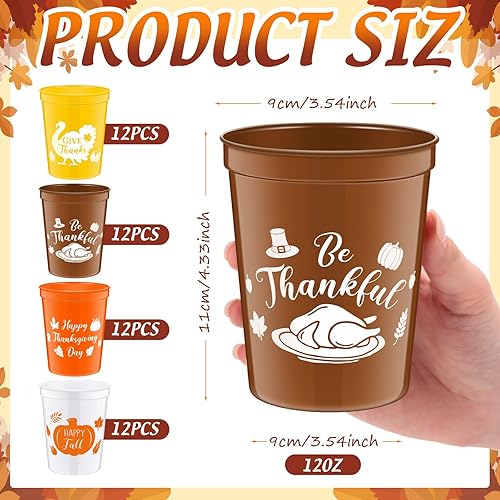 Miniatura 2 de Tioncy Vasos de plástico reutilizables de Acción de Gracias de 12 onzas a granel, tazas de estadio de Acción de Gracias, suministros de fiesta de