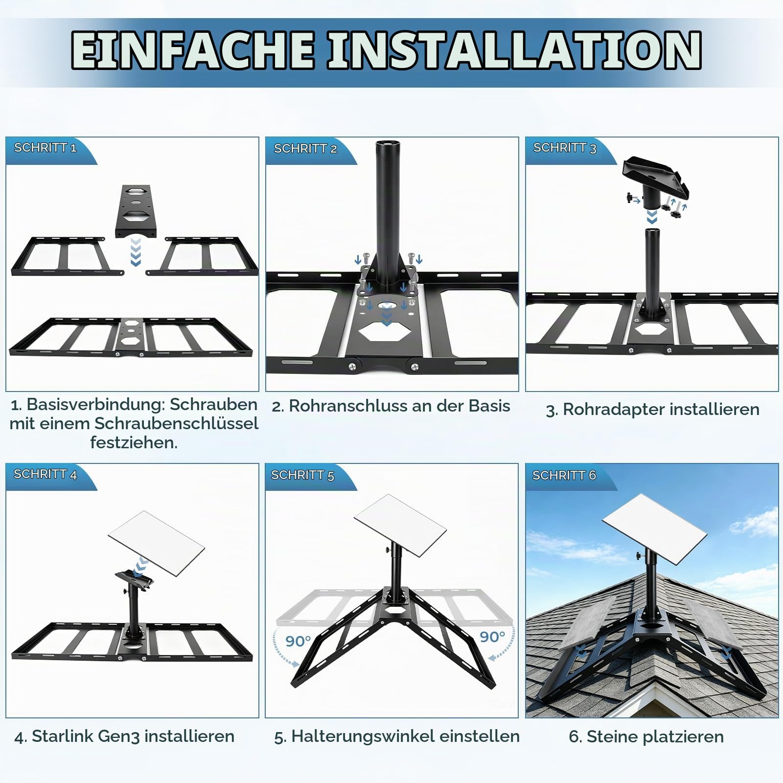 EFUTURETIME Starlink Gen 3 Dachhalterung aus Stahl– Ohne Bohren