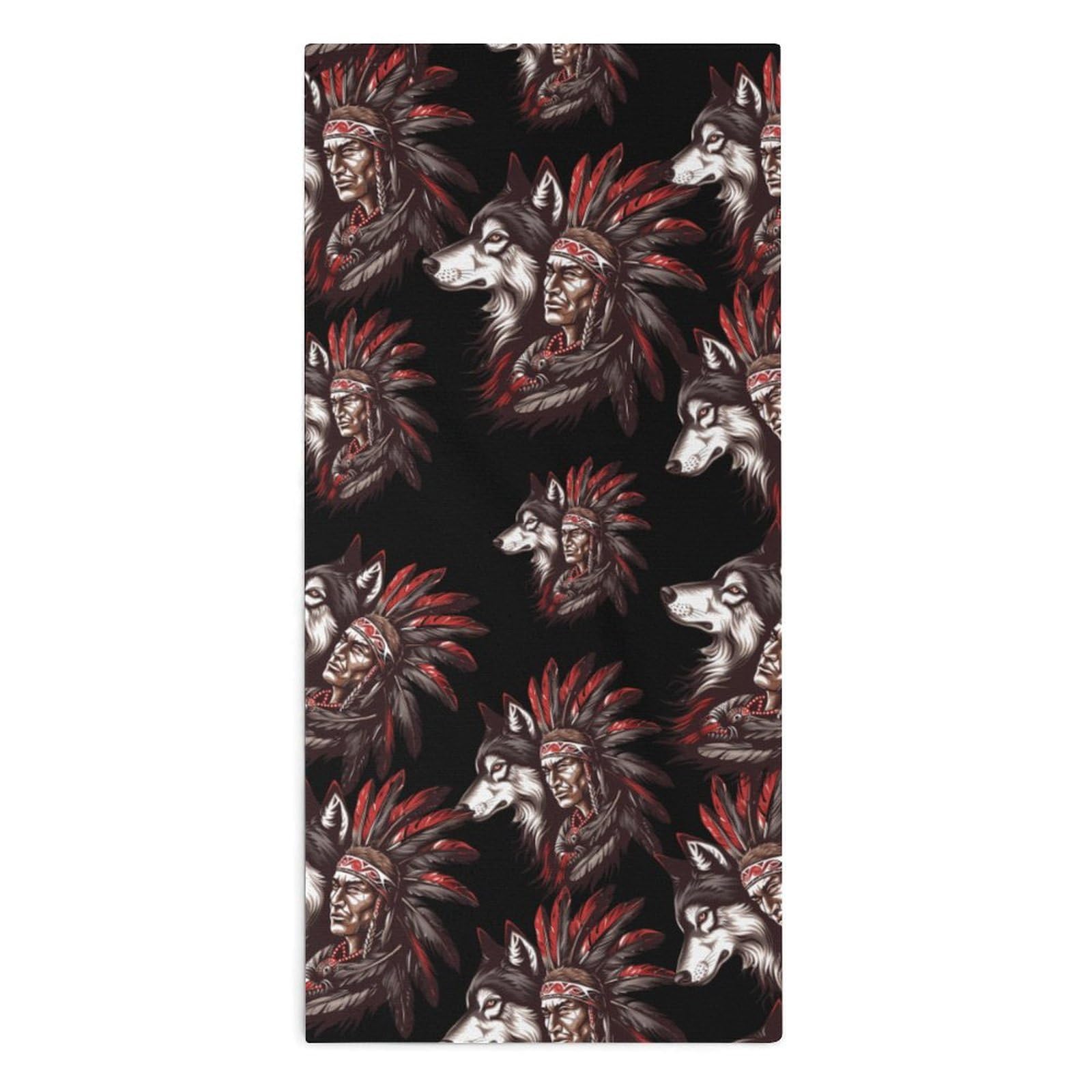 TXFBTRFSA Indian Tribal Chief And Wolf Hand Towels for Adult Face Towel Bath Beach Swim Accessories