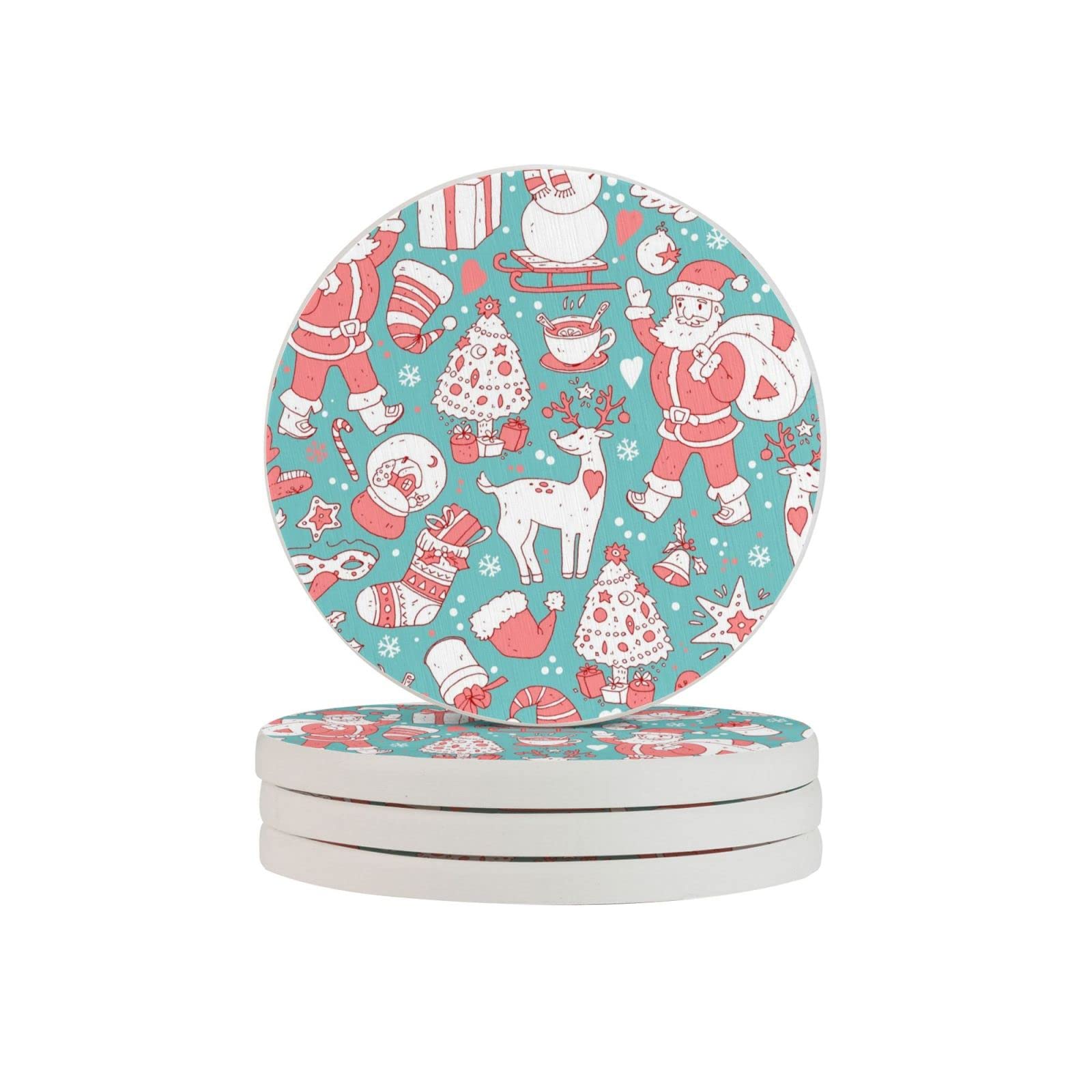 Christmas Snowman Four Pieces Coaster Heat-Resistant Reusable Saucers for Drinks Wine Glasses Plants Cups Mugs