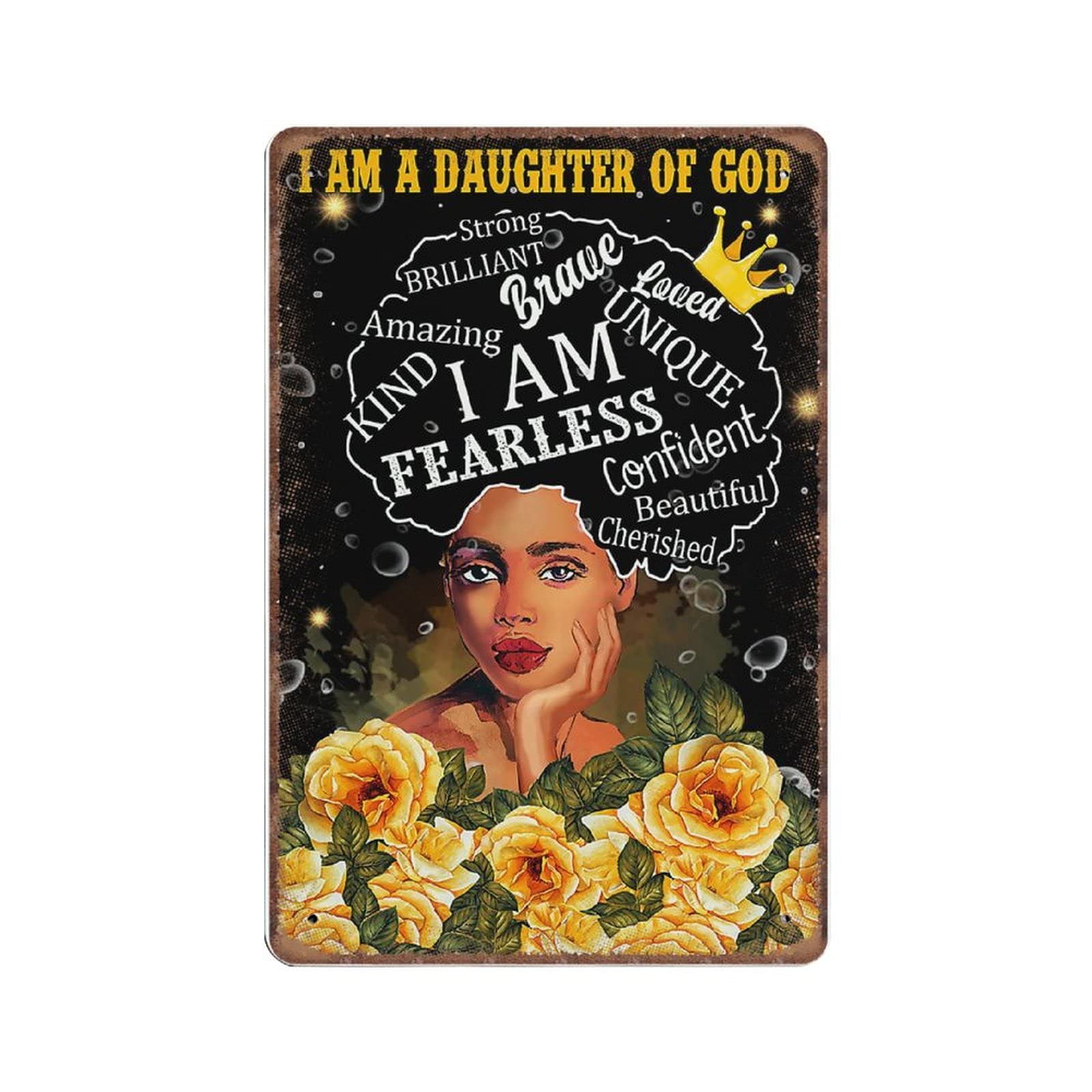 rayprint Black Queen Tin Signs - I Am A Daughter of God Painting, Black Girl Magic, African American Wall Art, Vintage Metal Tin Sign Decor Bar Club Novelty Funny Retro Parlor Kitchen Gifts, 20X30cm