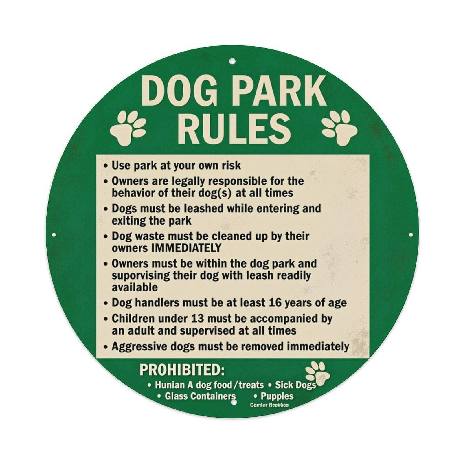 Dog Park Rules Sign Metal Tin Sign Vintage Garden Bedroom Cafe Bar Man Cave Home Wall Decor Metal Poster 8x8 inches
