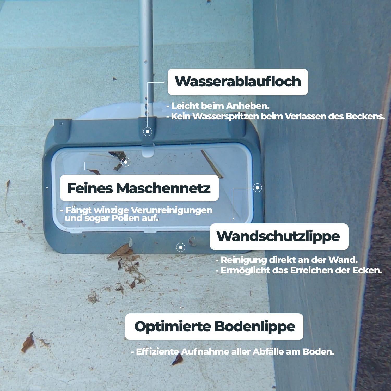 NODI Net+ | Professioneller 3-in-1 Poolkescher | Poolboden, Oberfläche & Unterflur-Rollladenkasten | Belastbarkeit 32 kg | Austauschbares Netz | Nachhaltig & Wirtschaftlich