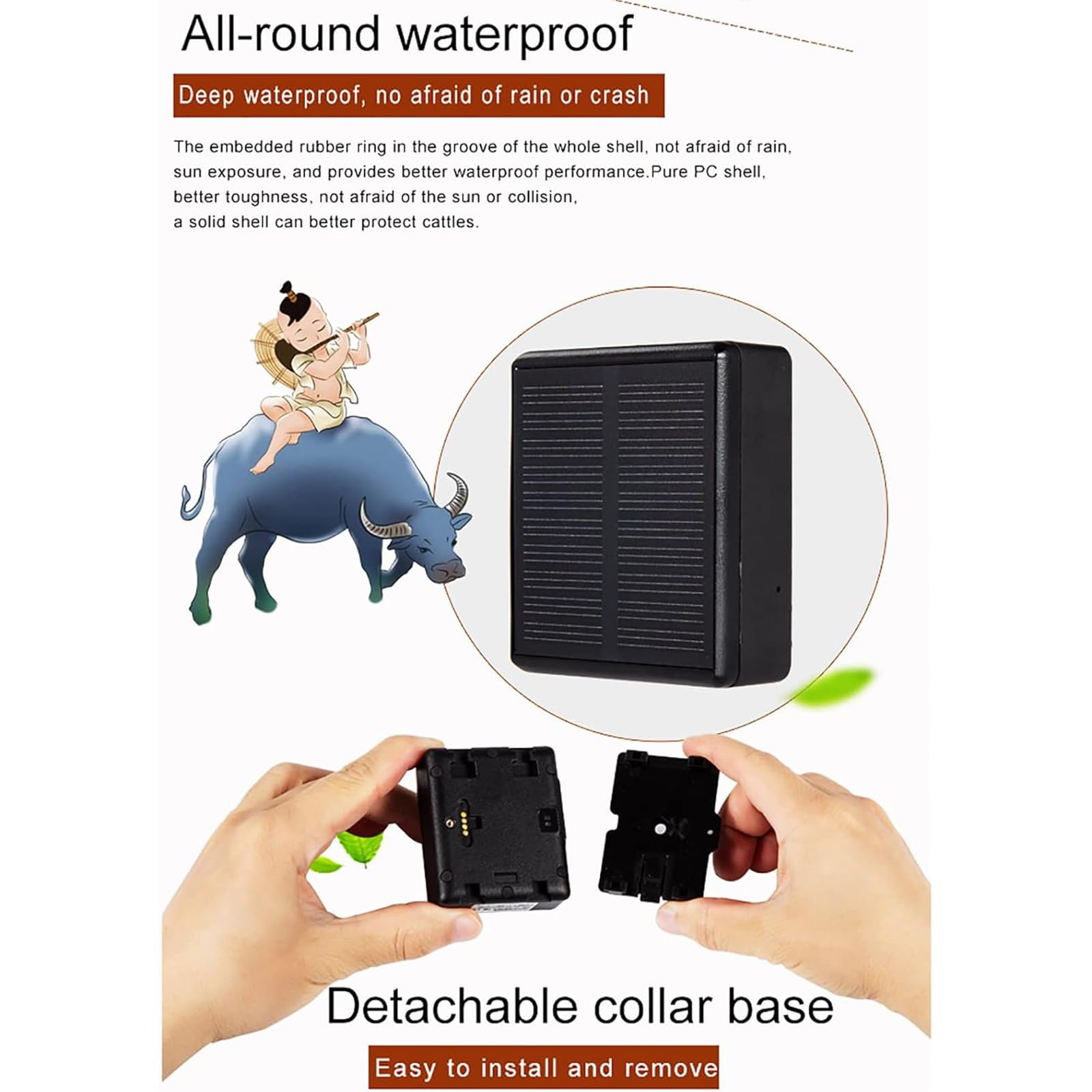Localizzatore Animali Solare, Mini Localizzatore Animali Luce LED, Riproduzione Traccia/precisione Posizionamento GPS: 5-15 M/precisione Posizionamento WIFI: 15-100 M, Utilizzato Nella Zootecnia