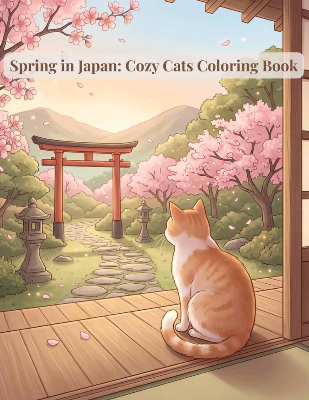 Spring in Japan: Cozy Cats Coloring Book: Cherry Blossoms, Peaceful Landscapes & Relaxing Pages