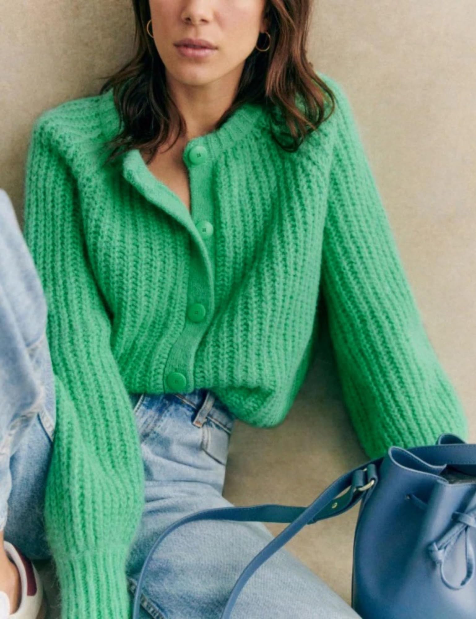 Capispalla in Maglia Cardigan abbottonata Girocollo a Maniche Lunghe Casual da Donna(Green,XL)