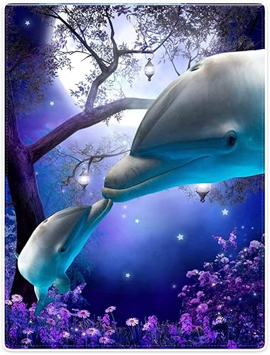 SXCHEN Manta Late Night Forest Blue Whale 2 delfines de 59.8 x 79.5in SXCHEN Manta Late Night Forest Blue Whale 2 delfines de 59.8 x 79.5in
