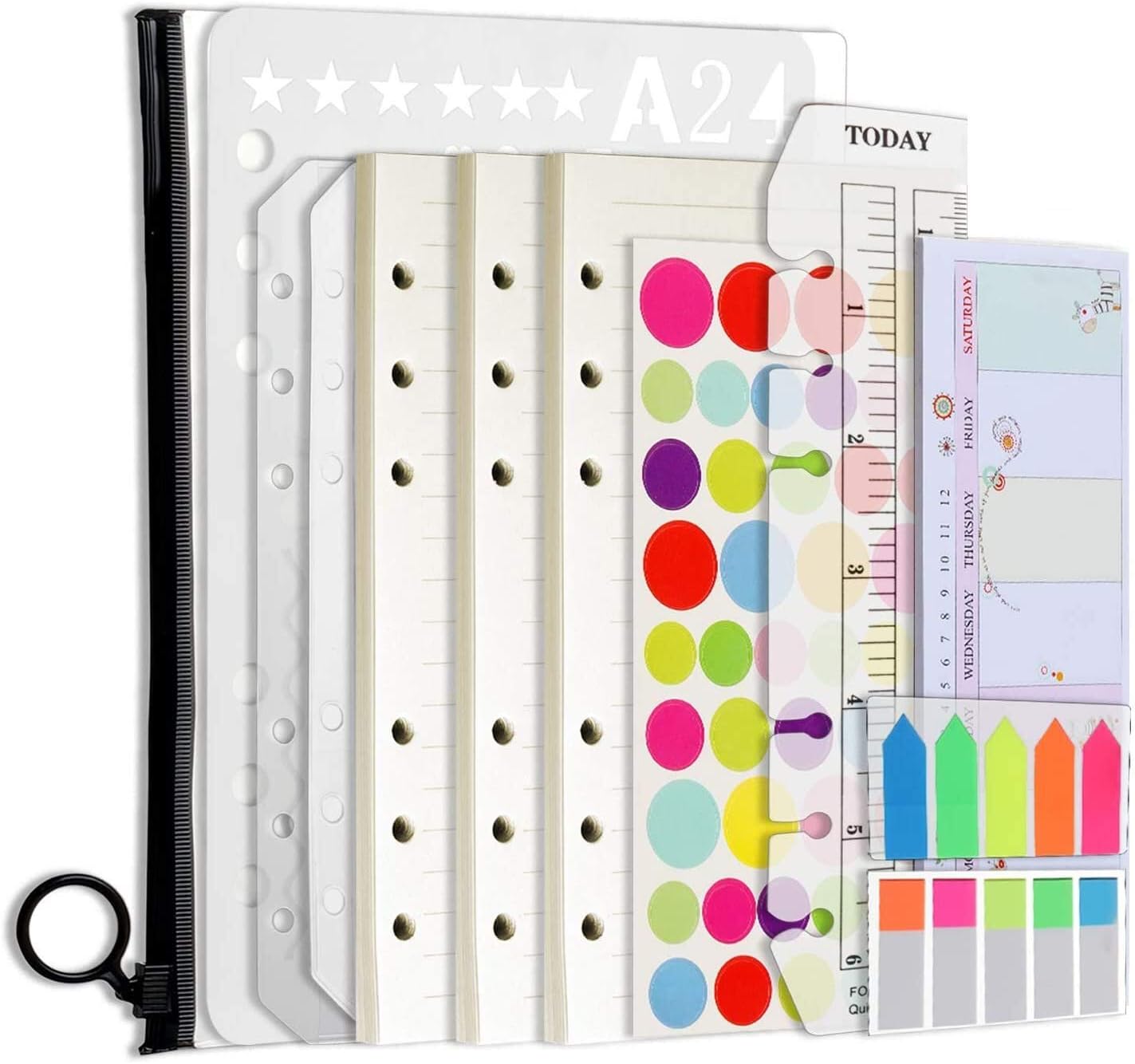 3 Pack A6 Refill Paper, 45 Sheets/Pack, 2Pc s Binder Pockets A6 Size 6 Hole Ruler Clear Page
