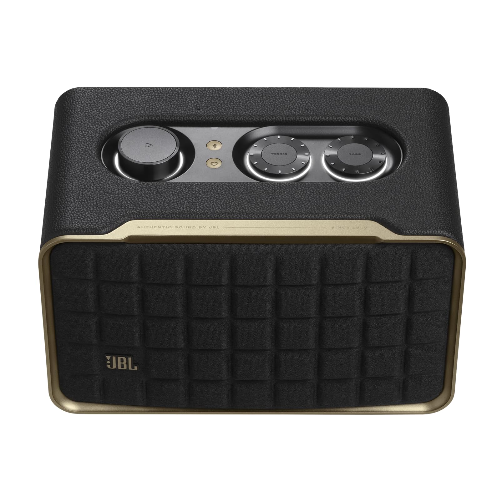 JBL Authentics 200 - Retro Style Smart Home Speaker with Built in Wi-Fi, Bluetooth and Voice Assistants, Alexa and Google Assistant, Multi-Room Playback, Automatic self tuning (Black/Gold)