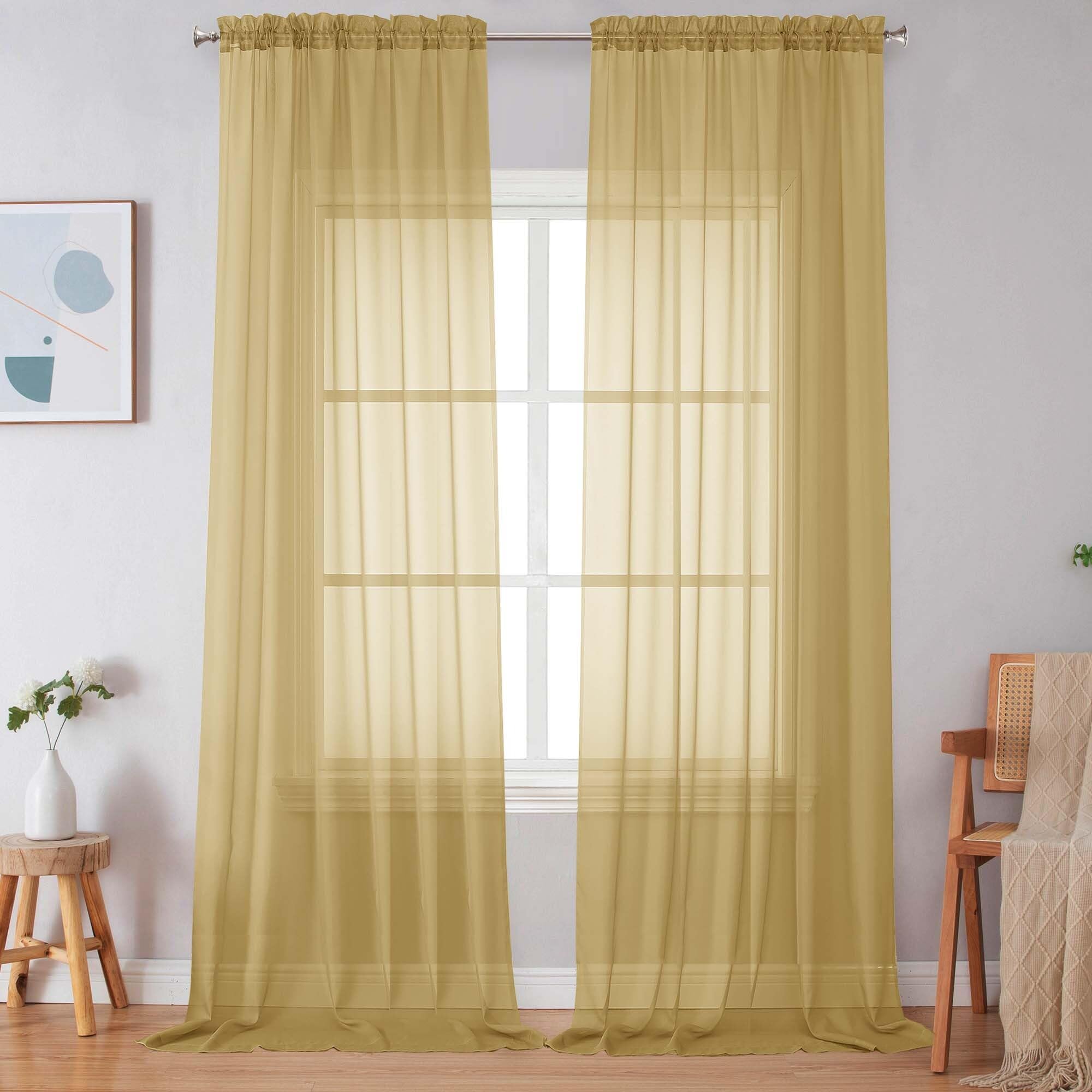 Simplebrand Gold Sheer Curtains 120 Inches Long 2 Panels for Living Room
