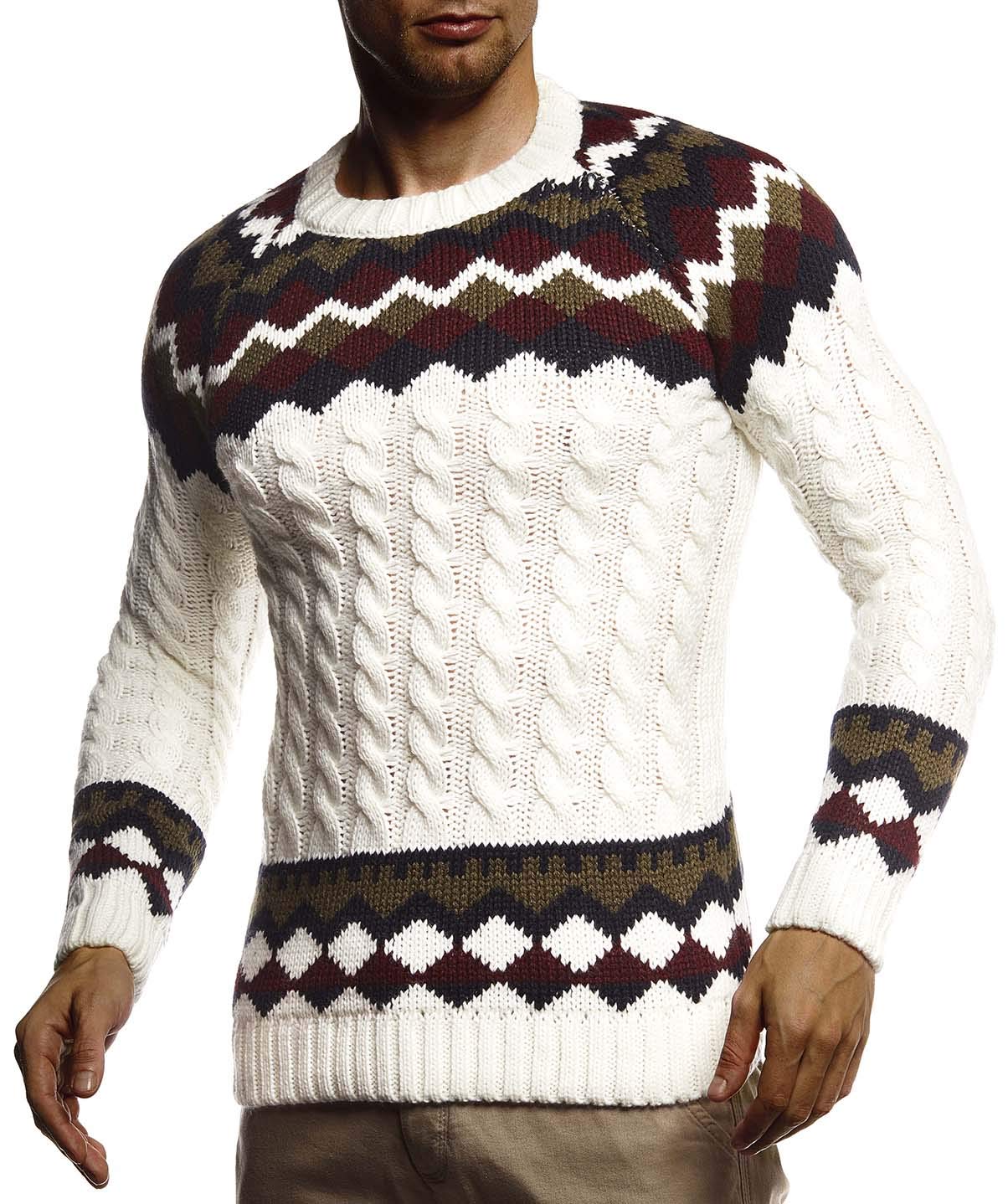 Leif Nelson Herren Strickpullover Norwegerpullover Pullover mit Rundkragen Winterpullover Männer Pulli für Weihnachten Winter Norweger Muster Slim Fit Crew Neck LN20757
