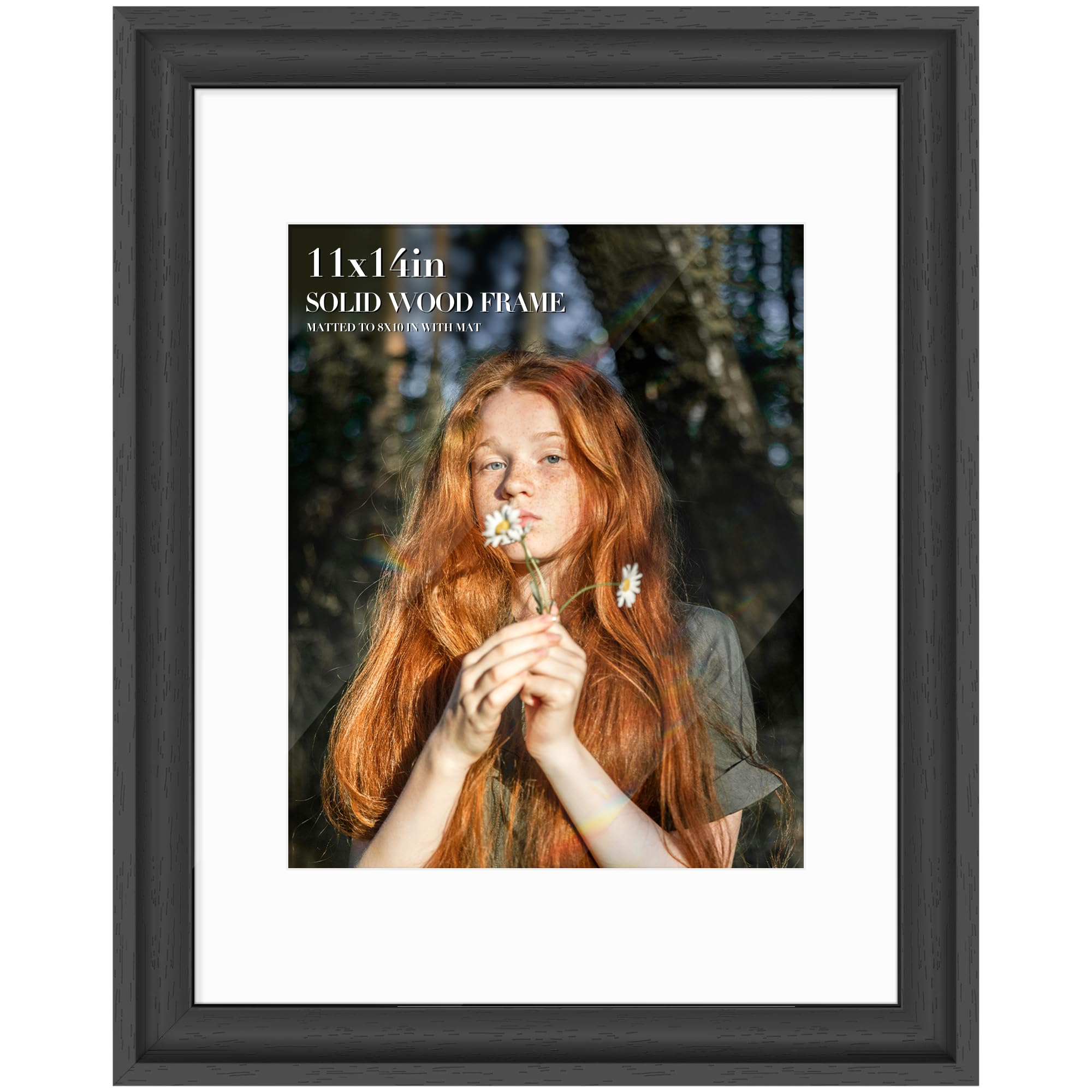 Photo 1 of 11x14 Solid Wood Picture Frame, Tempered Glass with Mat for 8x10, Black
