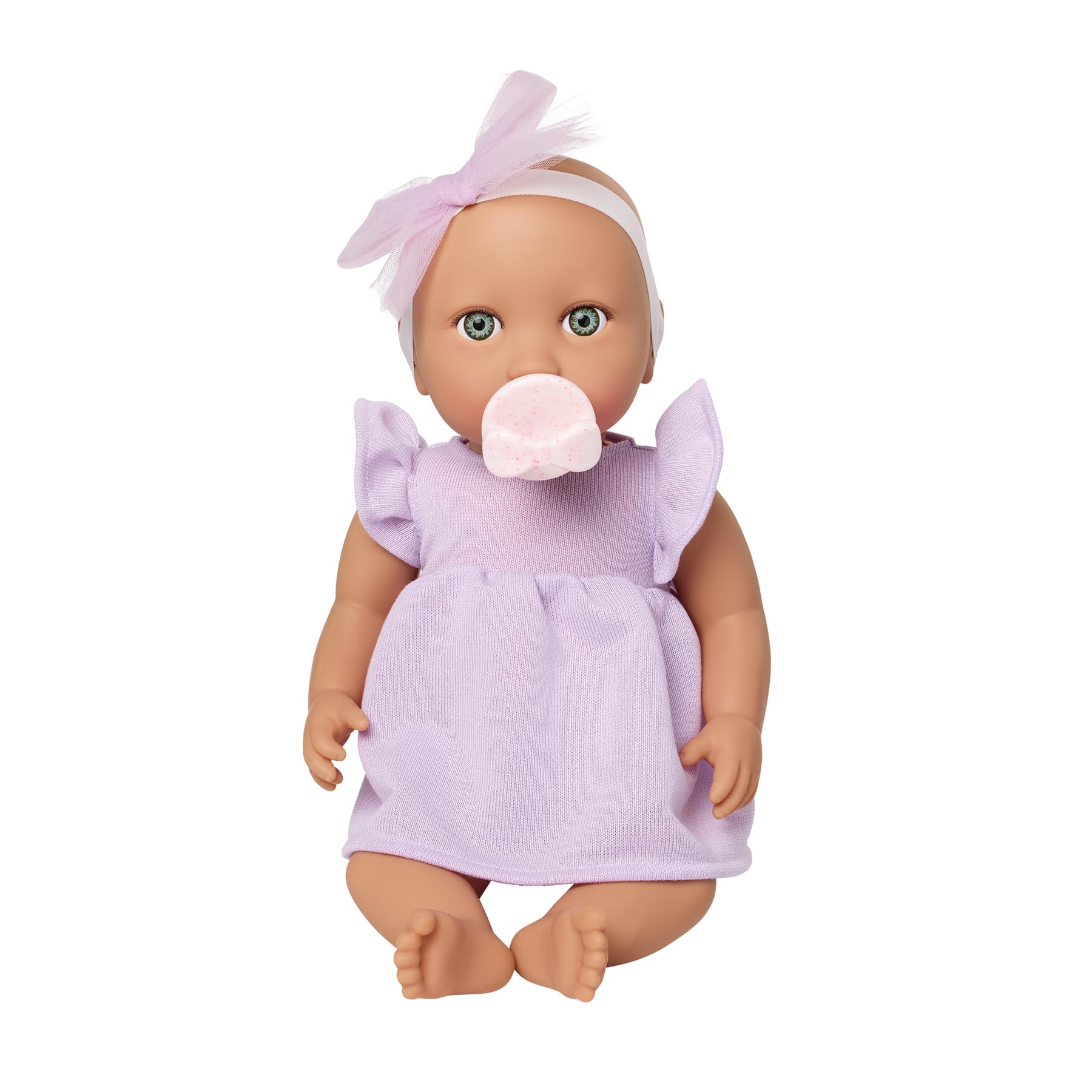 LullaBaby Baby Doll, 14-Inch Realistic Soft Body, Lilac Dress Outfit