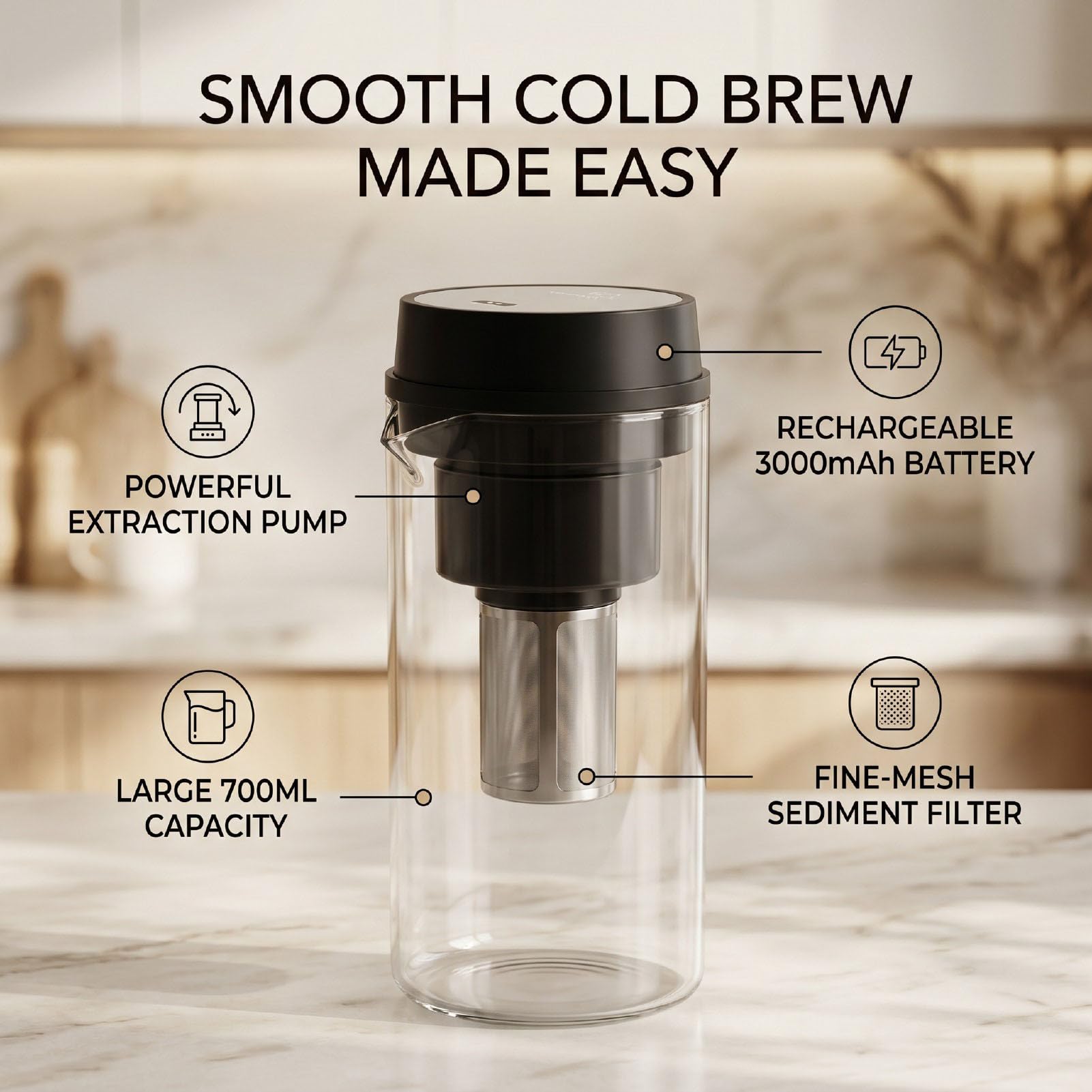 Luocute Fría de 700 Ml, Máquina de Hielo Recargable a Prueba de Fugas | con bomba de alta presión y filtro fino para oficina en casa negro
