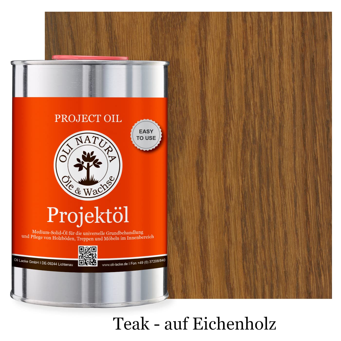 OLI-Natura Project Oil per interni (specialmente per mobili, parquet e scale in legno), 1 litro, teak