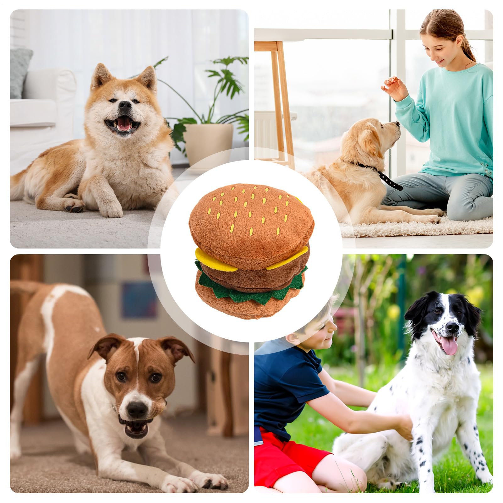 à mâcher pour chiens : mâcheur en forme de hamburger, doux et irritant, jouet pour la dentition des chiots | Jouet interactif pour chiens pour entraînement de jeux