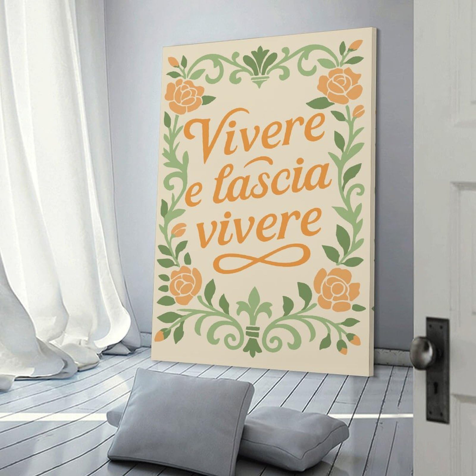 Junmoney Decorative Canvas Print Vivere E Lascia Vivere Italian Phrase, 24x36inch(60x90cm), for New Homes, Bedrooms Or Workspaces, A Wall Art Gift for Fresh Interiors