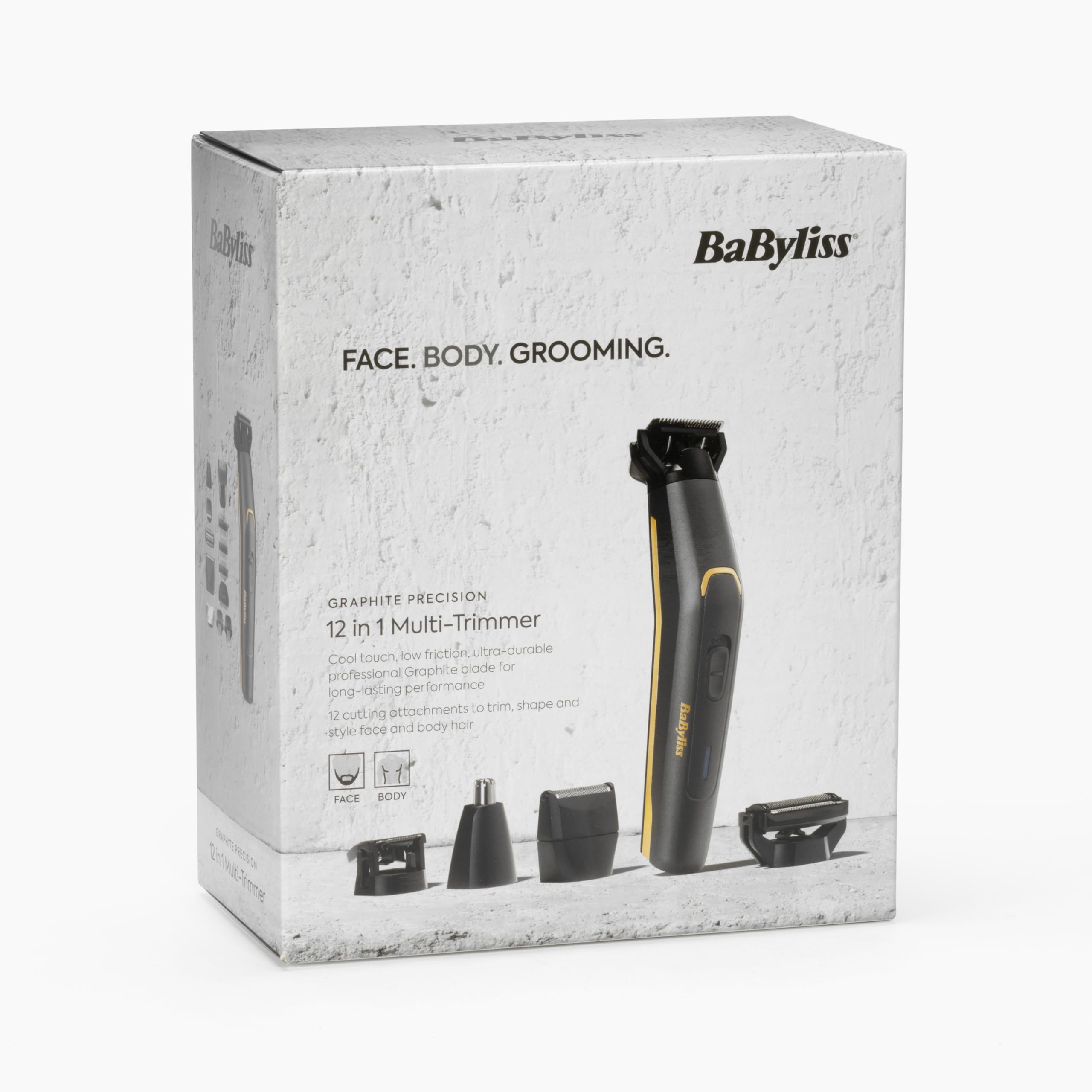 BaByliss - MT987E - Tondeuse multi-usages Graphite Precision 12 en 1- Sans fil - Lame en graphite ultra-durable - Waterproof - Pour entretenir visage et corps avec un seul appareil