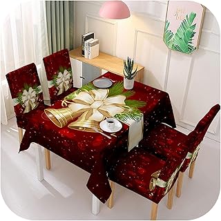 Mantel de Navidad impermeable y cubierta de silla elástica Santa Claus rectangular cubierta de mesa de comedor para fiestas eventos decoración-B-6pcs cubierta de silla