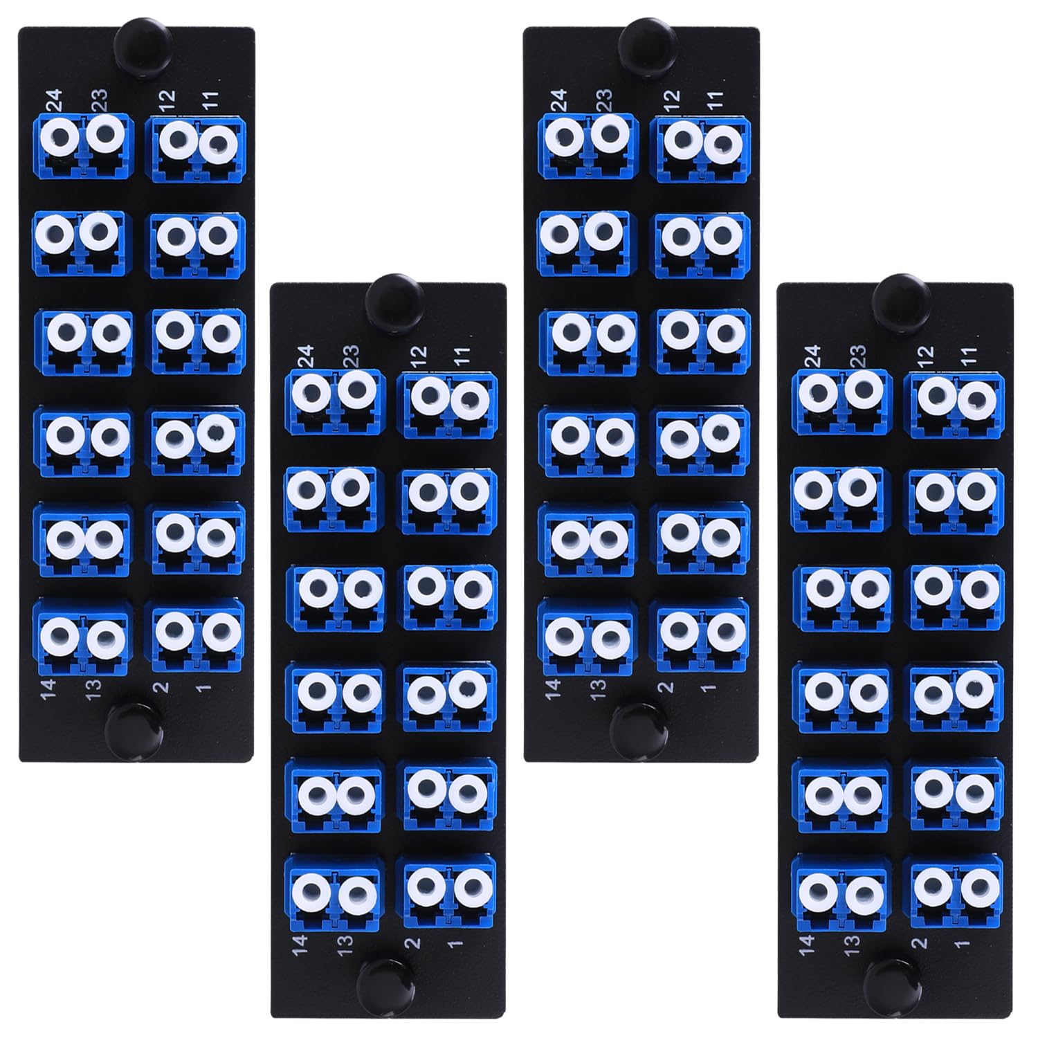 VFLTOOL 4 x 12 Duplex-LC-Adapter, LGX-Fußabdruck, Glasfaser-Patchpanel, geladen, 24 Faseranschlüsse, Koppler-Gehäuse – LC UPC blau, kompatibel mit SingleMode Multimode, 1,25 G/10 GB OS1-2/OM3