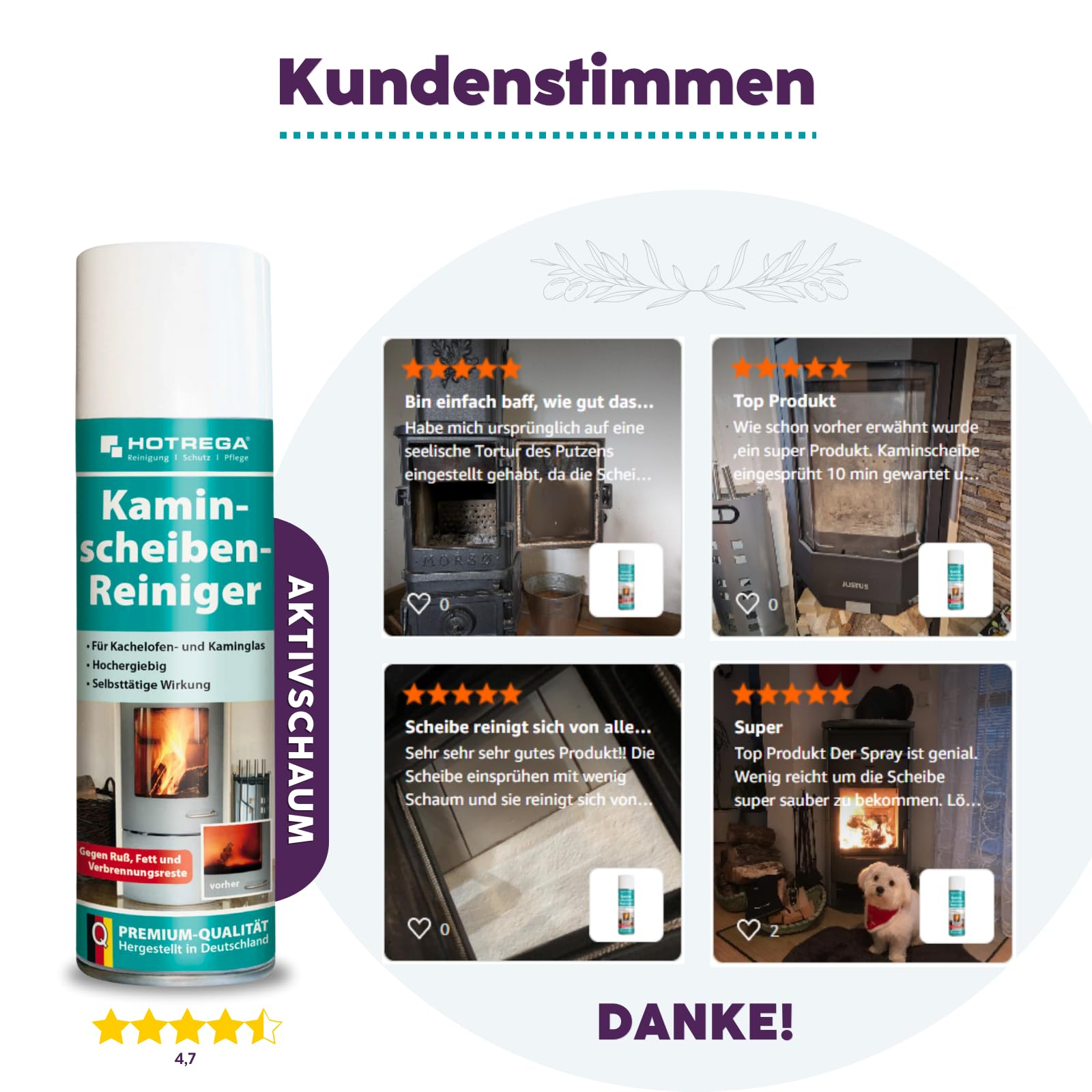 HOTREGA Limpiador de discos de chimenea, espuma activa de alto rendimiento para cristales, plásticos, metales, eliminación eficaz de hollín, grasa y aceite (5 x 300 ml)