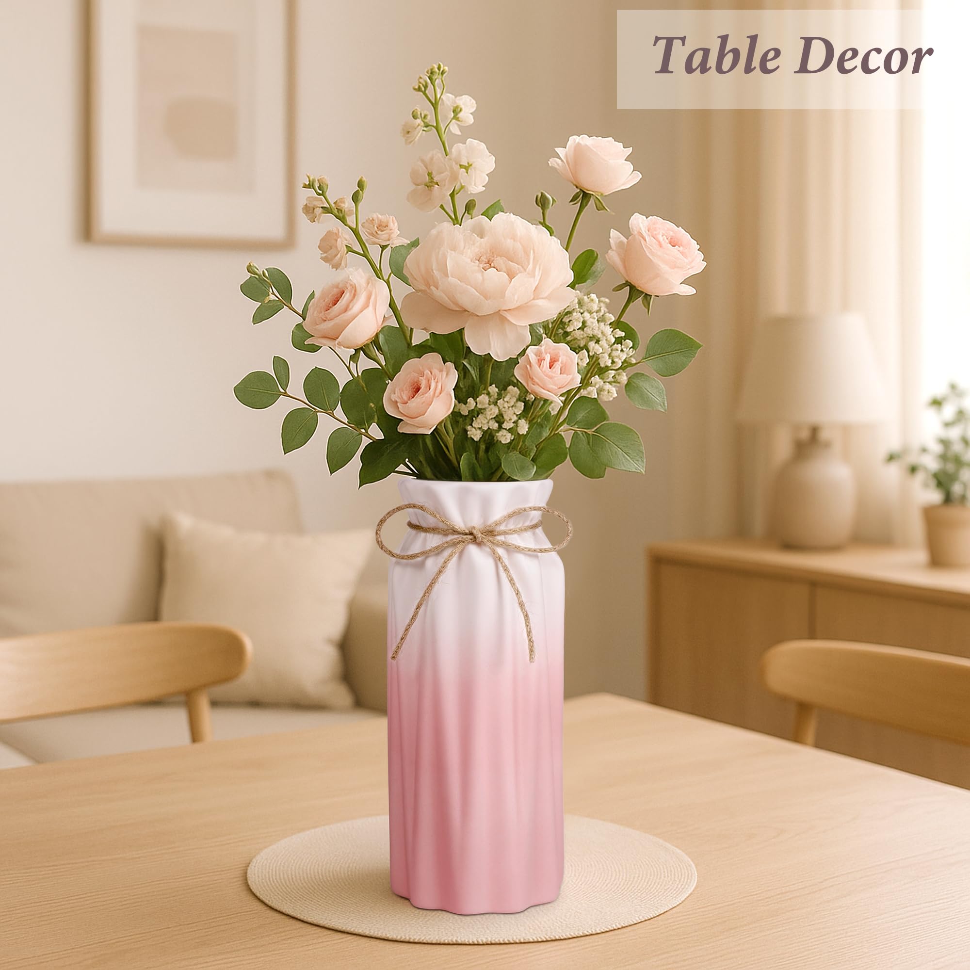 Arrozon Gradient Pink Ceramic Bow Vase - Minimalist Flower Decor for Modern Home — product photo