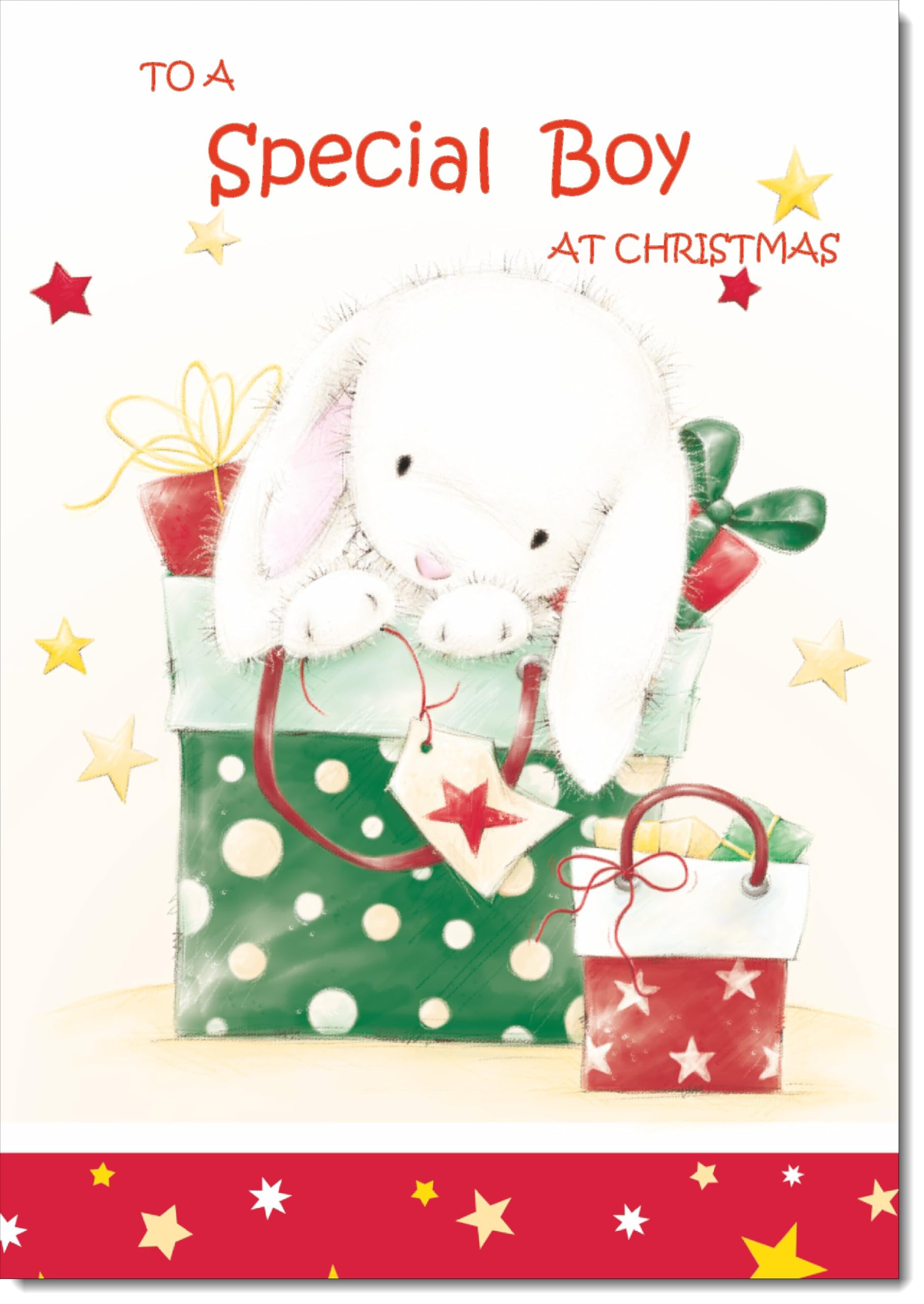 doodlecards Special Boy Christmas Card Cute Rabbit with Parcels Large A4 Size Christmas Card for Special Boy with Plain Envelope — image 1