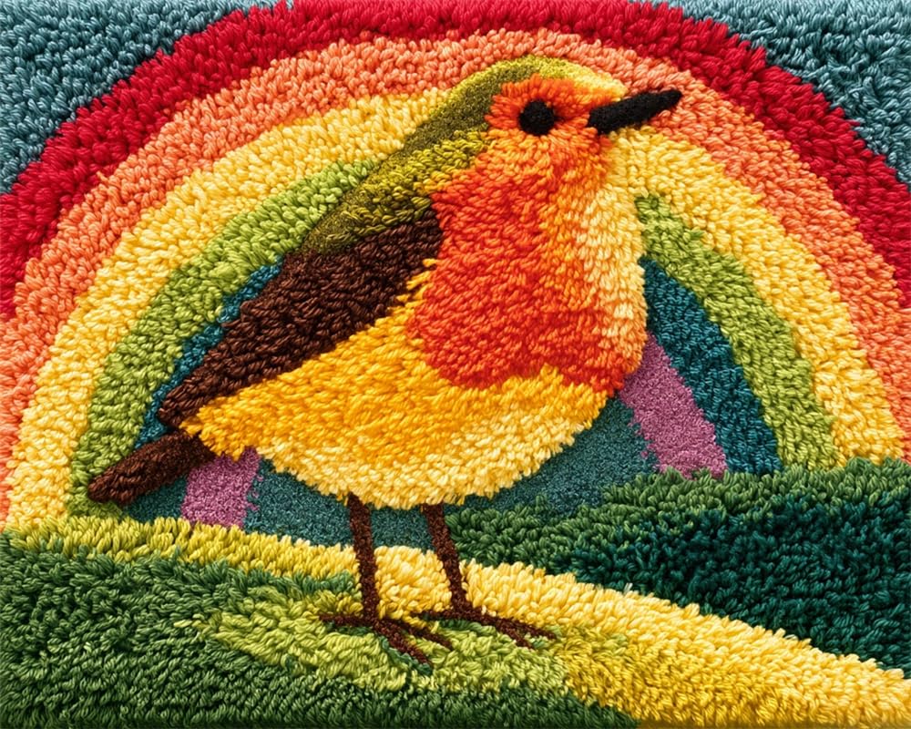 FWRTYCB Latch Hook Rug Kit Robin Under a Rainbow