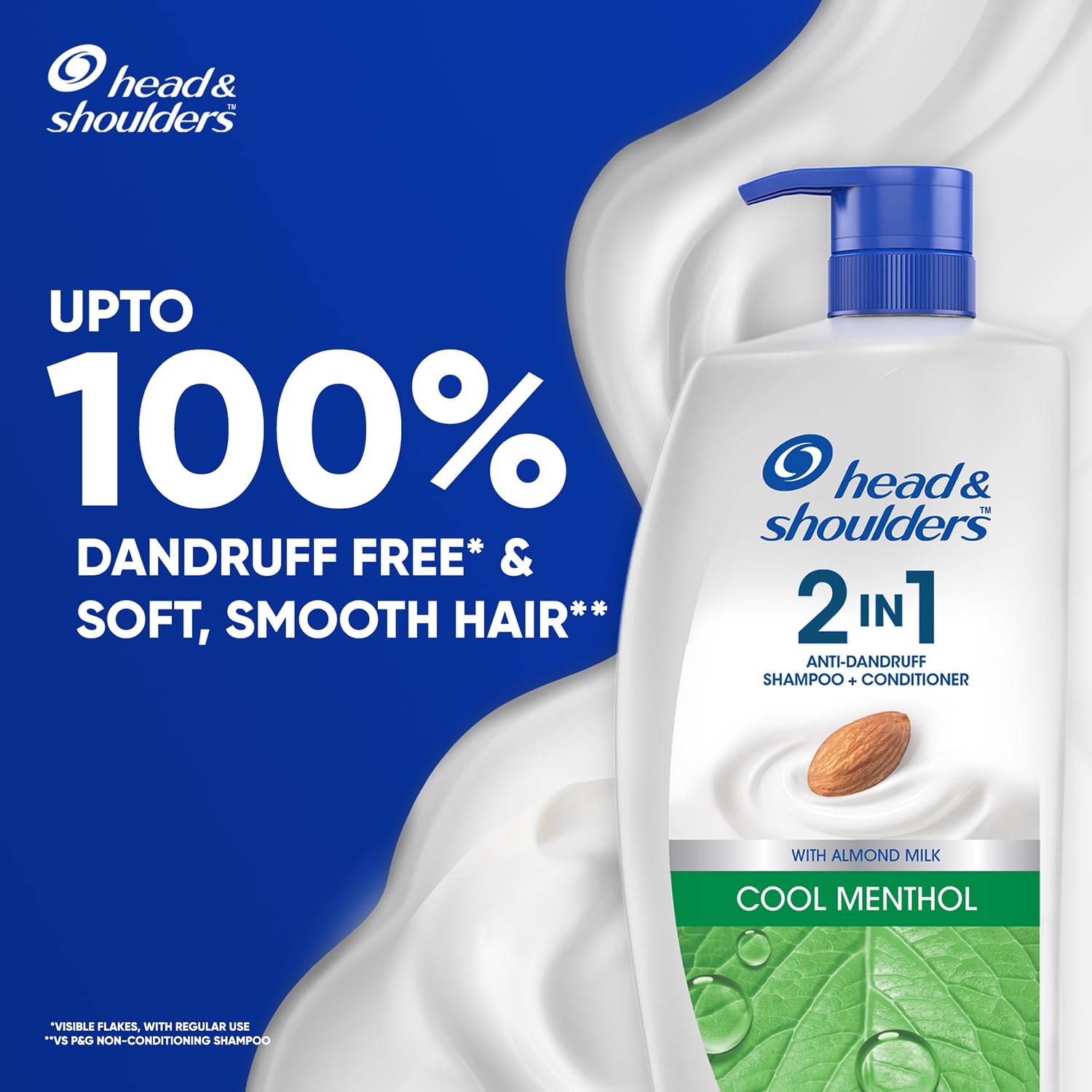 Head & Shoulders 2-in-1 Cool Menthol Anti Dandruff Shampoo + Conditioner for Women & Men, With Almond Milk (1 L) (Pack of 2) 1