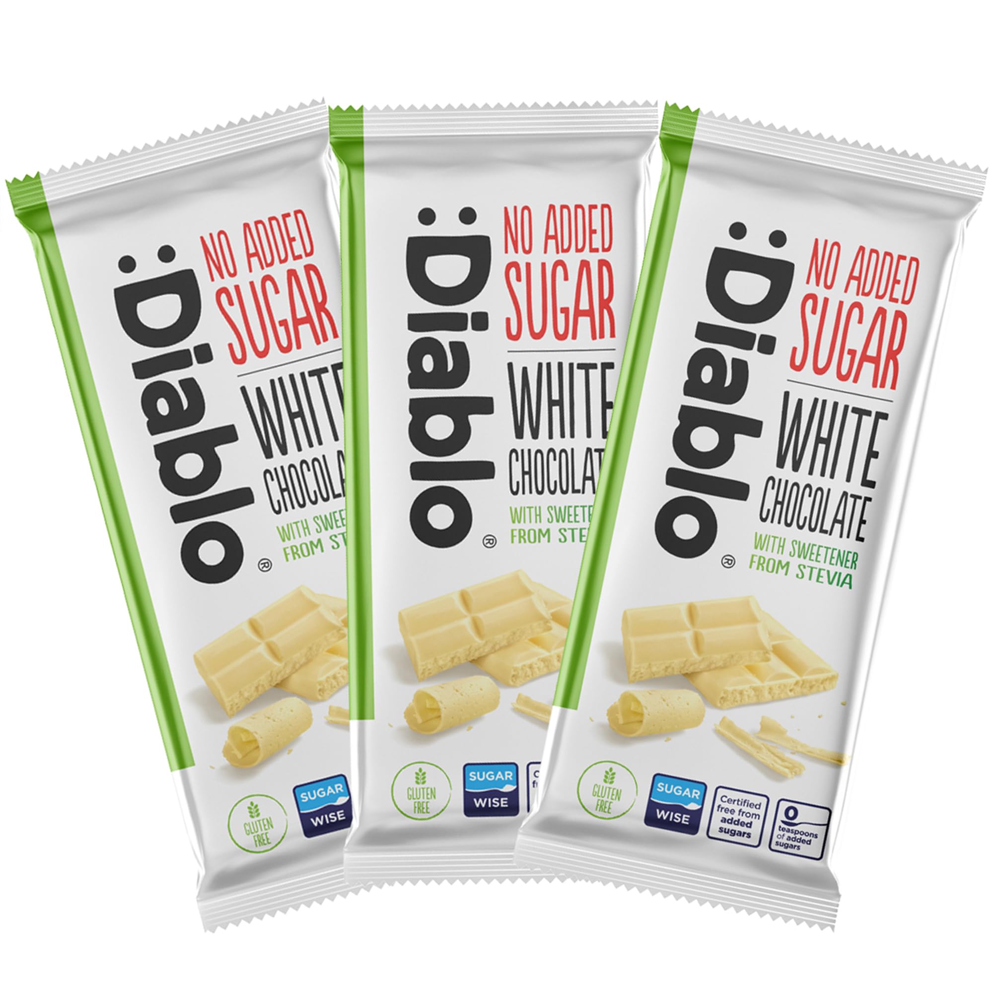 Diablo No Added Sugar White Chocolate – No Added Sugar Chocolate Bar Sweetened with Stevia, Gluten Free, Ideal for Any Occasion, Birthdays, Valentines, or Gift Hampers, 75g (Pack of 3)