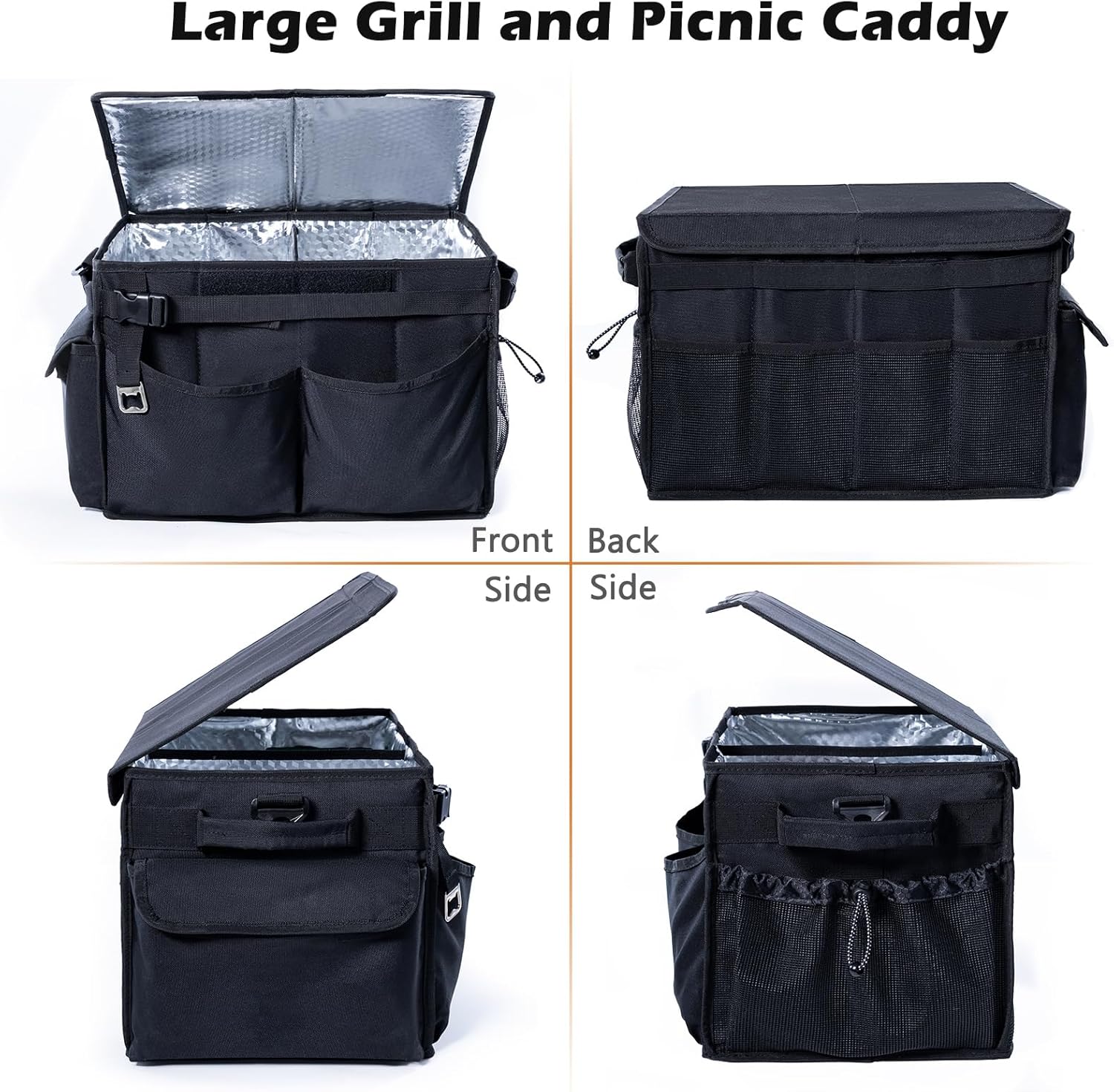 Large Grill Caddy with Lid – BBQ Organizer for Camping, Tailgating, RV, Boating – Grilling Gifts for Men – Collapsible Griddle Tote Bag with Shoulder Strap – Outdoor Essentials