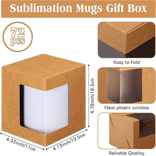 Miniatura 9 de Harloon 72 cajas de tazas para regalo, taza de café, caja de regalo, caja de embalaje transparente, regalo para sublimación en blanco, 11 onzas, 12