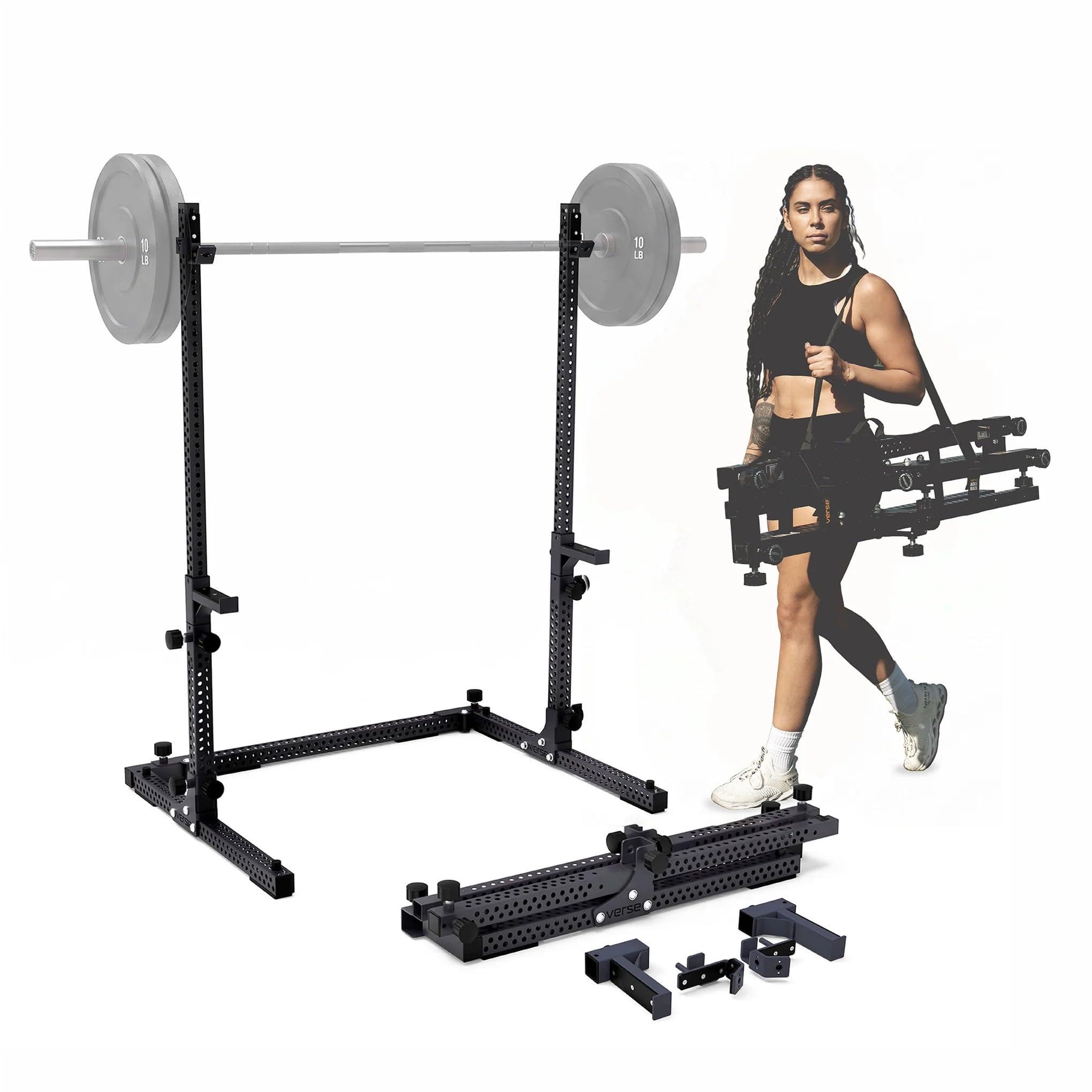 Verse Agile Rack - Portable Multipurpose Squat Rack &amp; Bench Press Barbell Rack - Heavy Duty, Holds 500-700+ lbs - 2 Min Set Up - Folds for Easy Storage - Perfect for Home Gyms &amp; Training Studios
