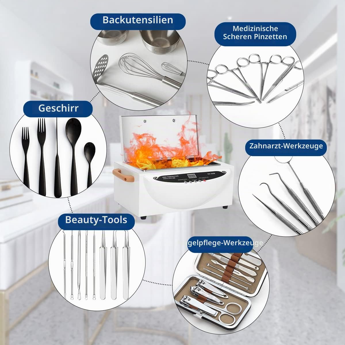 Xverycan 500W Heißluftsterilisator Desinfektion, 250℃ Trockene Hitze Hochtemperatur Sterilisator, Kleine Sterilisatoren für Nagelwerkzeuge, Kosmetikwerkzeuge, Friseurwerkzeuge, Schönheitssalon