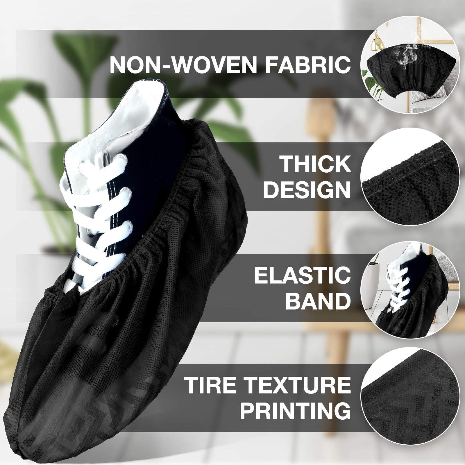 Paquete de 600 fundas desechables para zapatos de botas, antideslizantes, gruesas, extra para zapatos, fundas duraderas para hombres y mujeres (negro)
