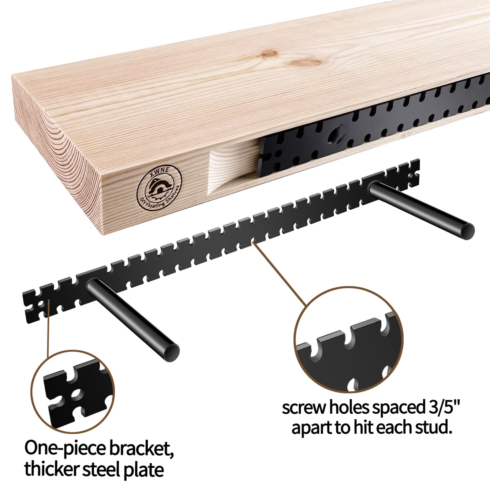 XWNE Wood Floating Shelves,24 inch Rustic Wood Wall Shelves for Bathroom Living Room Bed Room Kitchen Farmhouse Laundry Room Set of 2,Handmade-Thickened Wall Shelf,DIY-Unfinished-No Stain