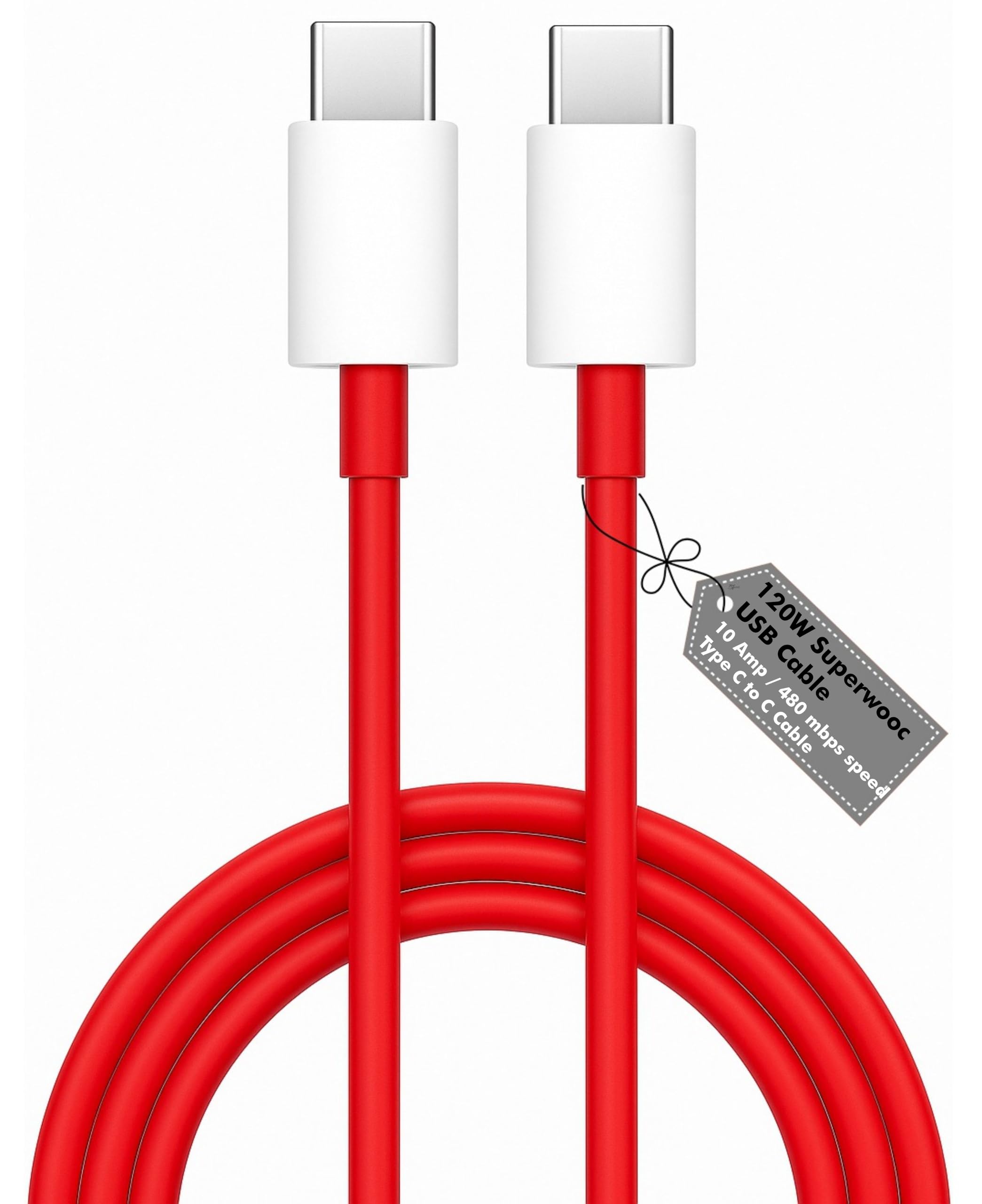 AINE 120W USB-C to C SuperVOOC Fast Charging Data Sync Cable for One Plus 12/12R/11/11R/10R/10T/10/9 Pro/8T/7T/7T Pro/Nord Series – Original High-Speed Charging